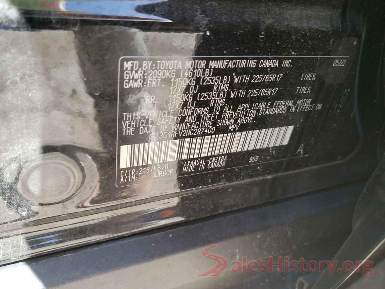 2T3G1RFV2NC287400 2022 TOYOTA RAV4