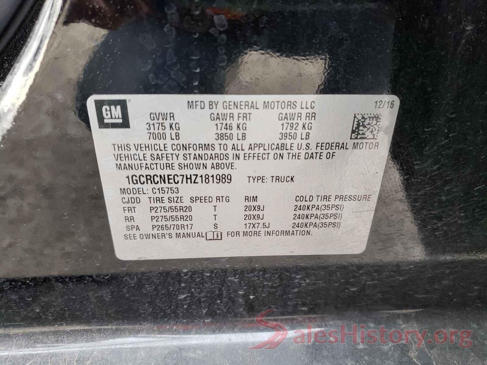 1GCRCNEC7HZ181989 2017 CHEVROLET SILVERADO