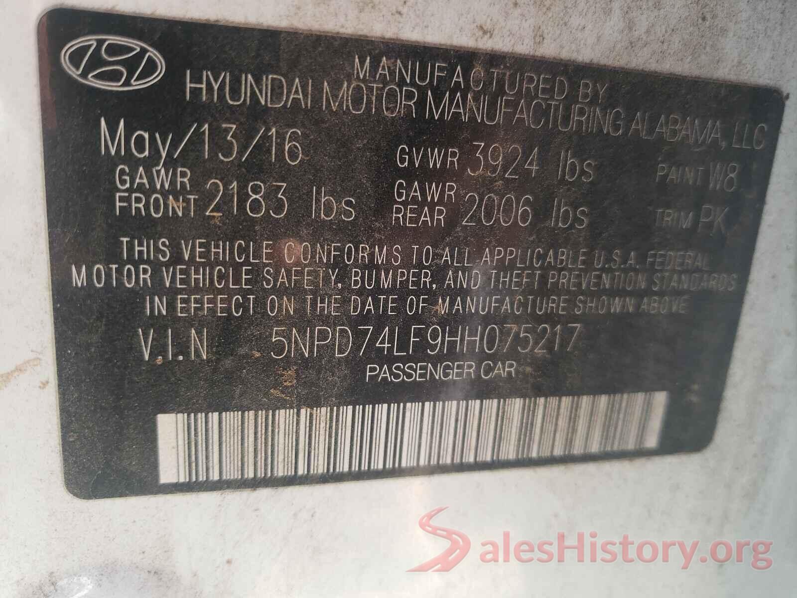 5NPD74LF9HH075217 2017 HYUNDAI ELANTRA