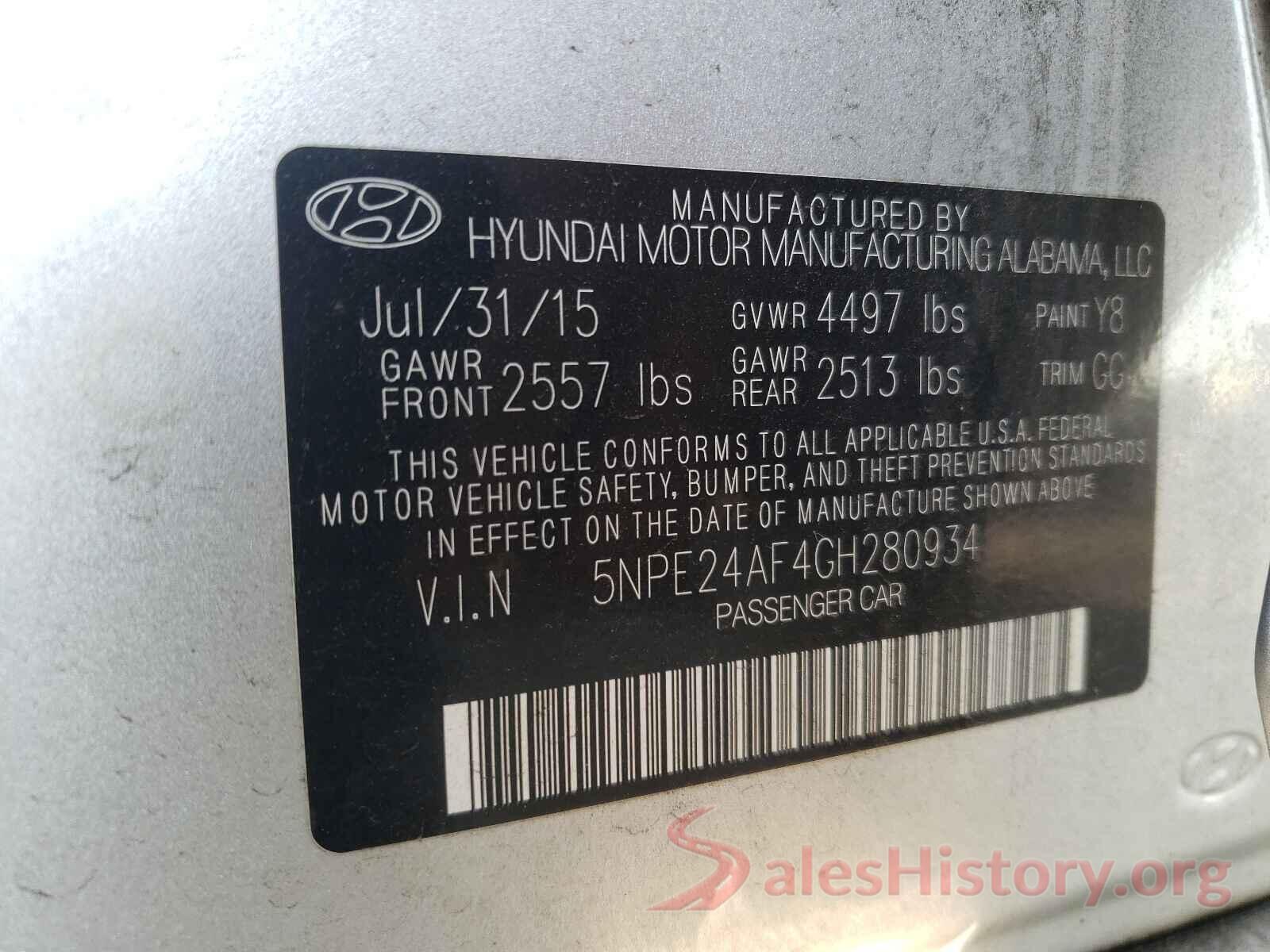 5NPE24AF4GH280934 2016 HYUNDAI SONATA