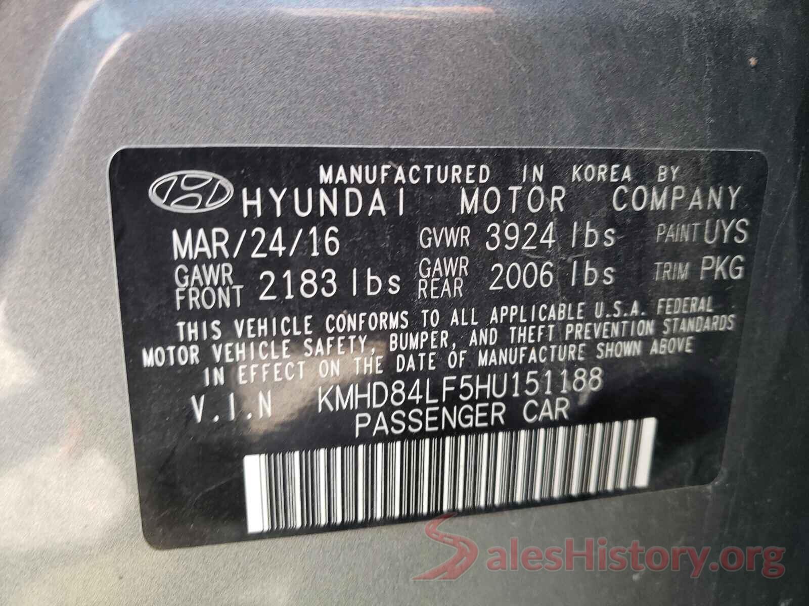 KMHD84LF5HU151188 2017 HYUNDAI ELANTRA