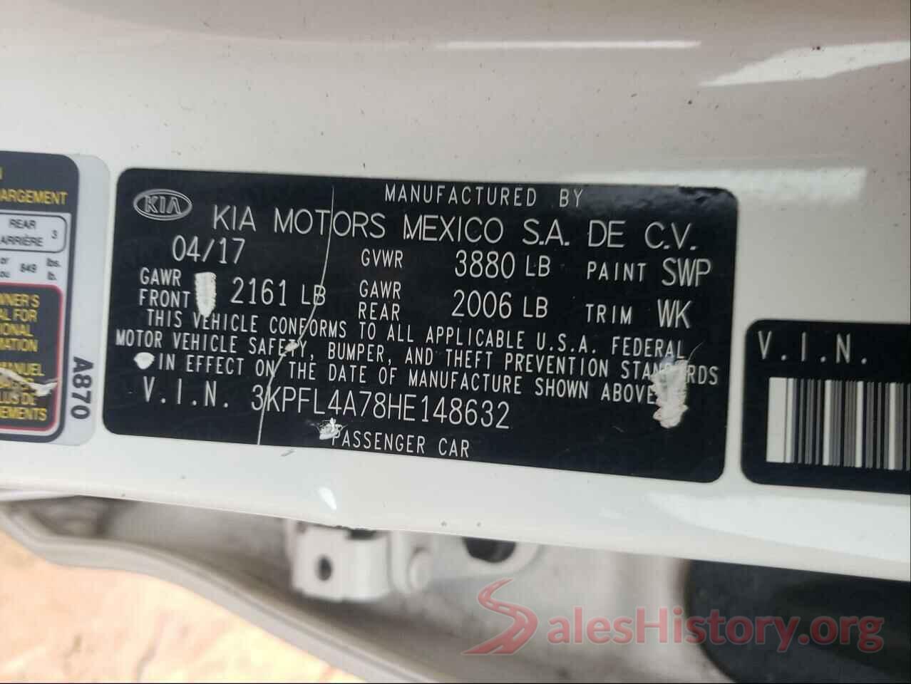 3KPFL4A78HE148632 2017 KIA FORTE