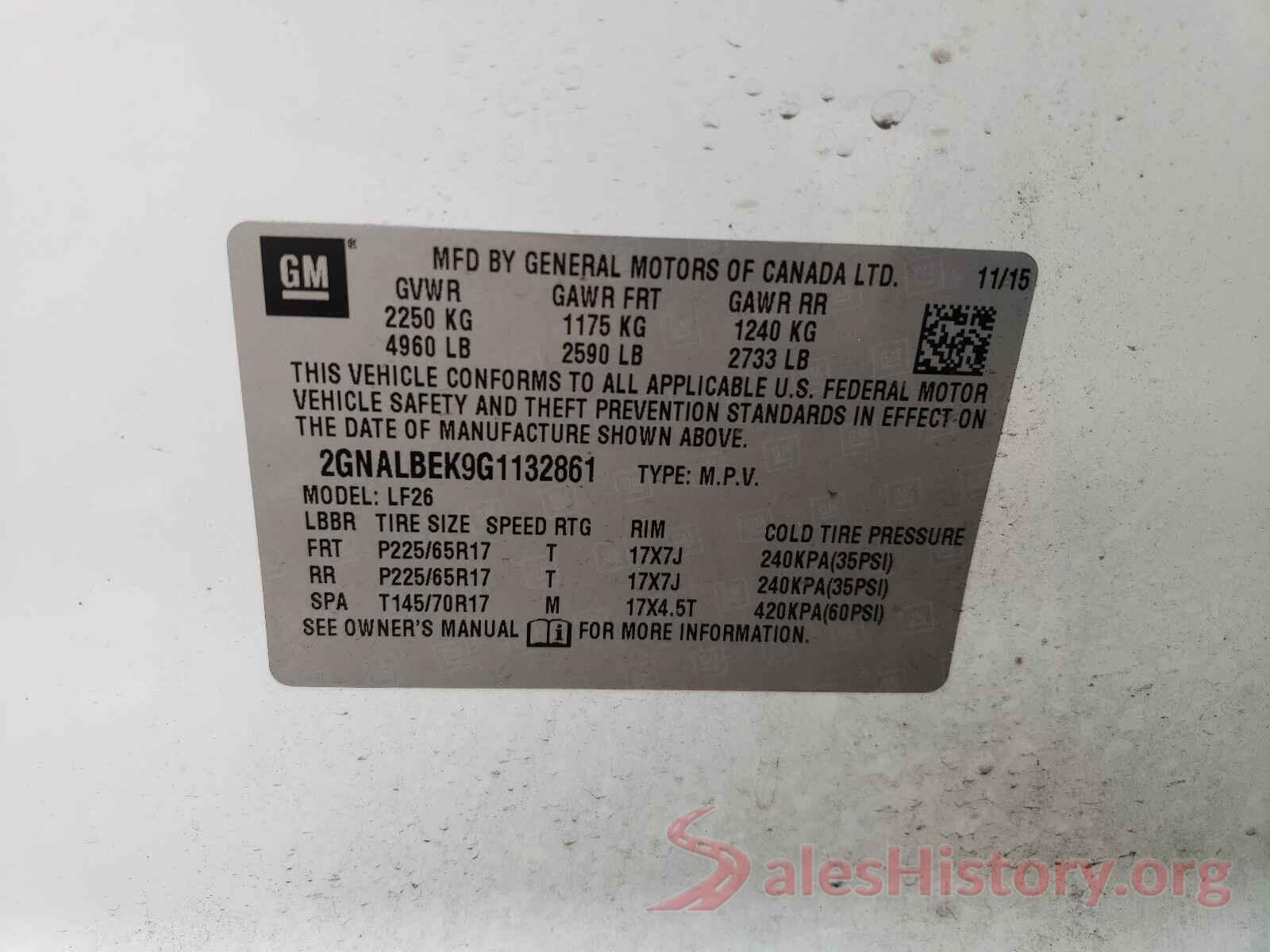 2GNALBEK9G1132861 2016 CHEVROLET EQUINOX