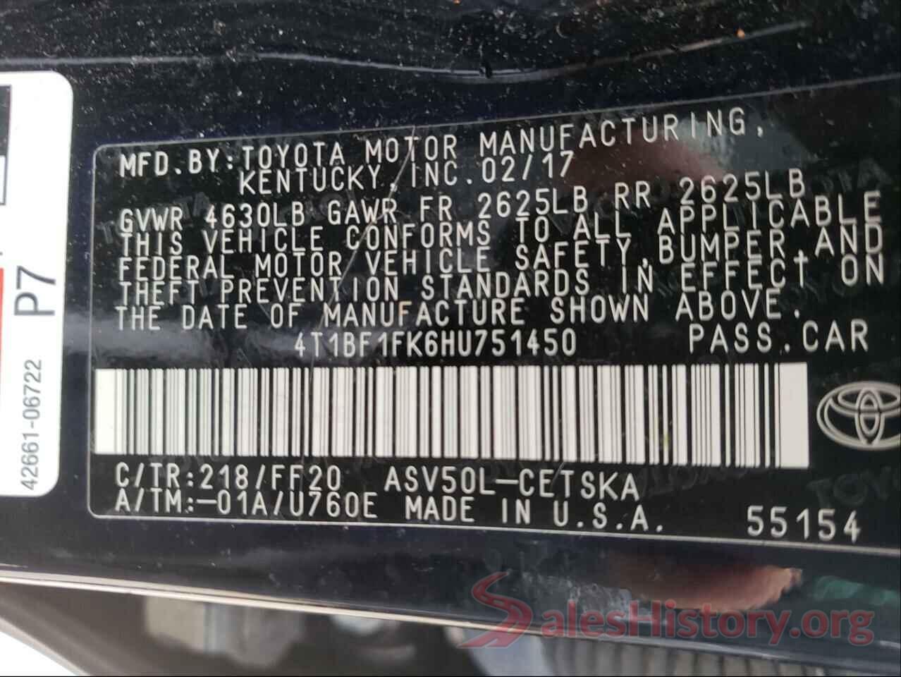 4T1BF1FK6HU751450 2017 TOYOTA CAMRY