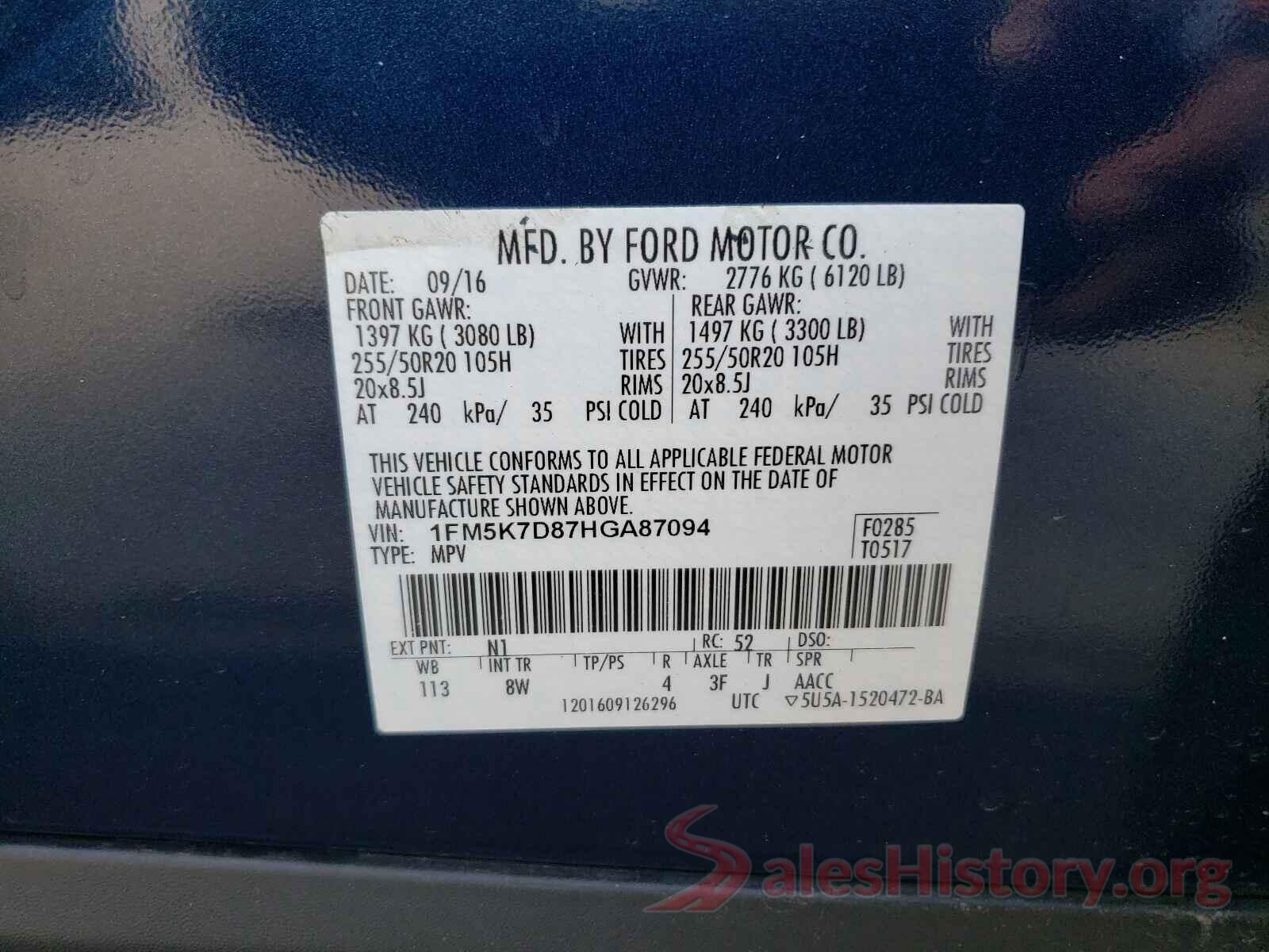 1FM5K7D87HGA87094 2017 FORD EXPLORER