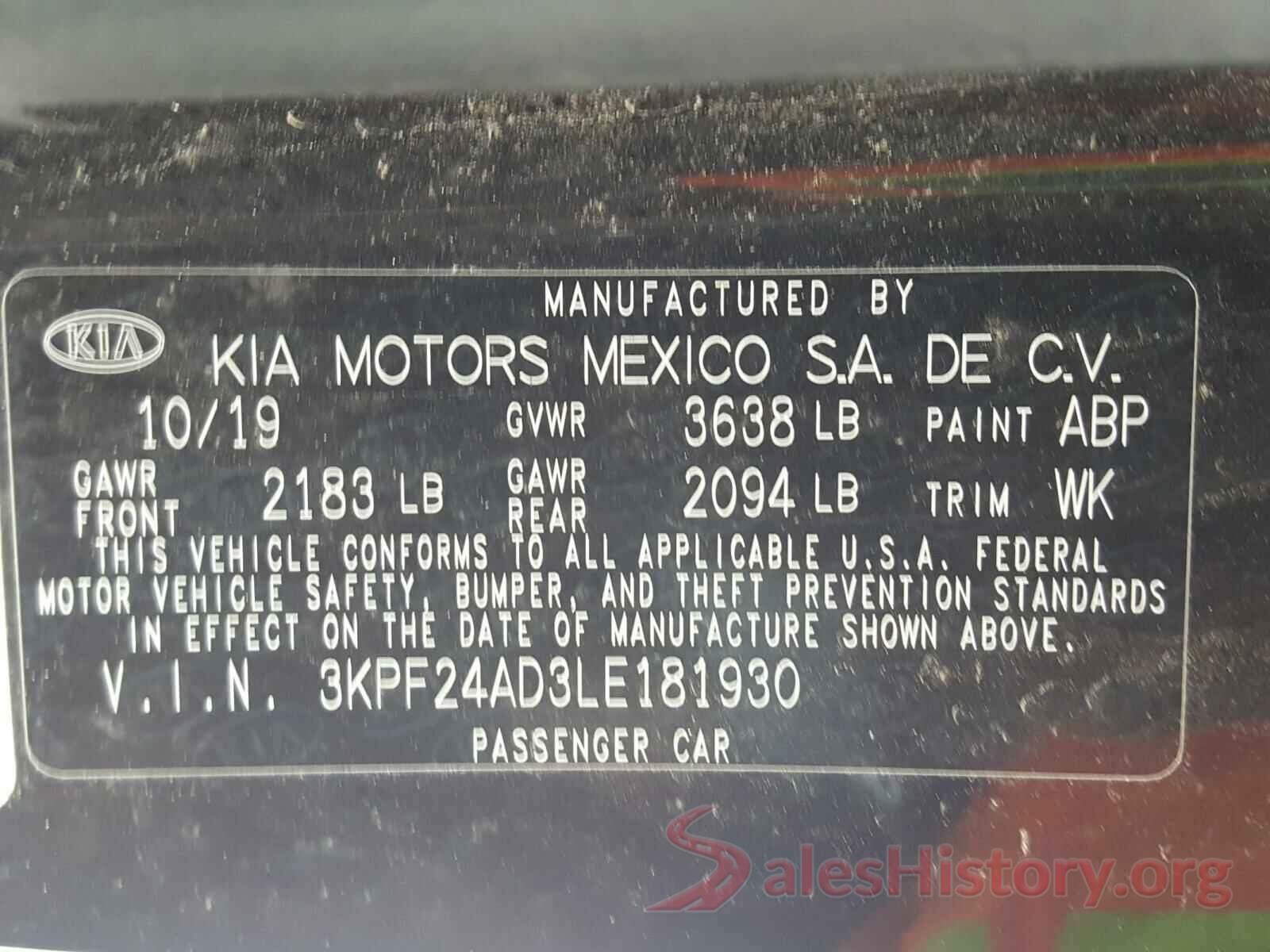 3KPF24AD3LE181930 2020 KIA FORTE