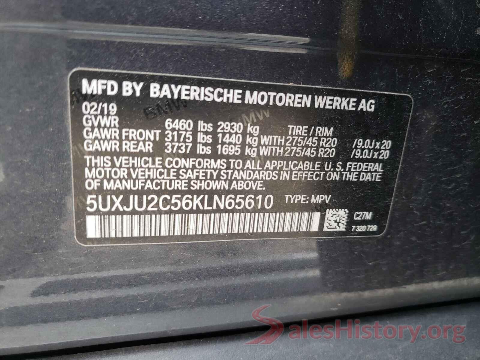 5UXJU2C56KLN65610 2019 BMW X5