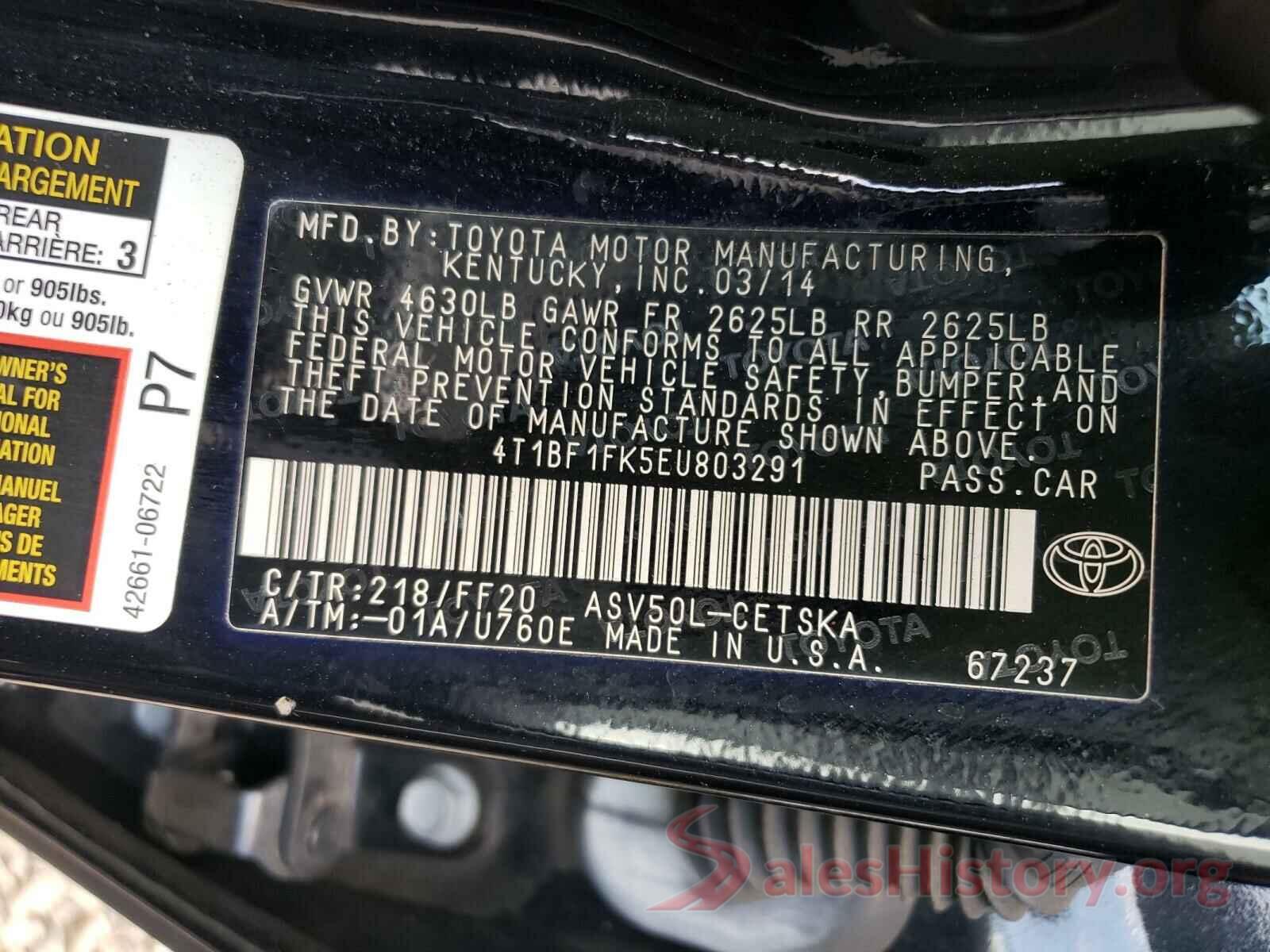 4T1BF1FK5EU803291 2014 TOYOTA CAMRY