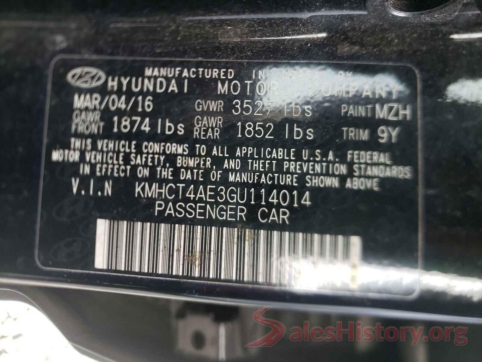 KMHCT4AE3GU114014 2016 HYUNDAI ACCENT