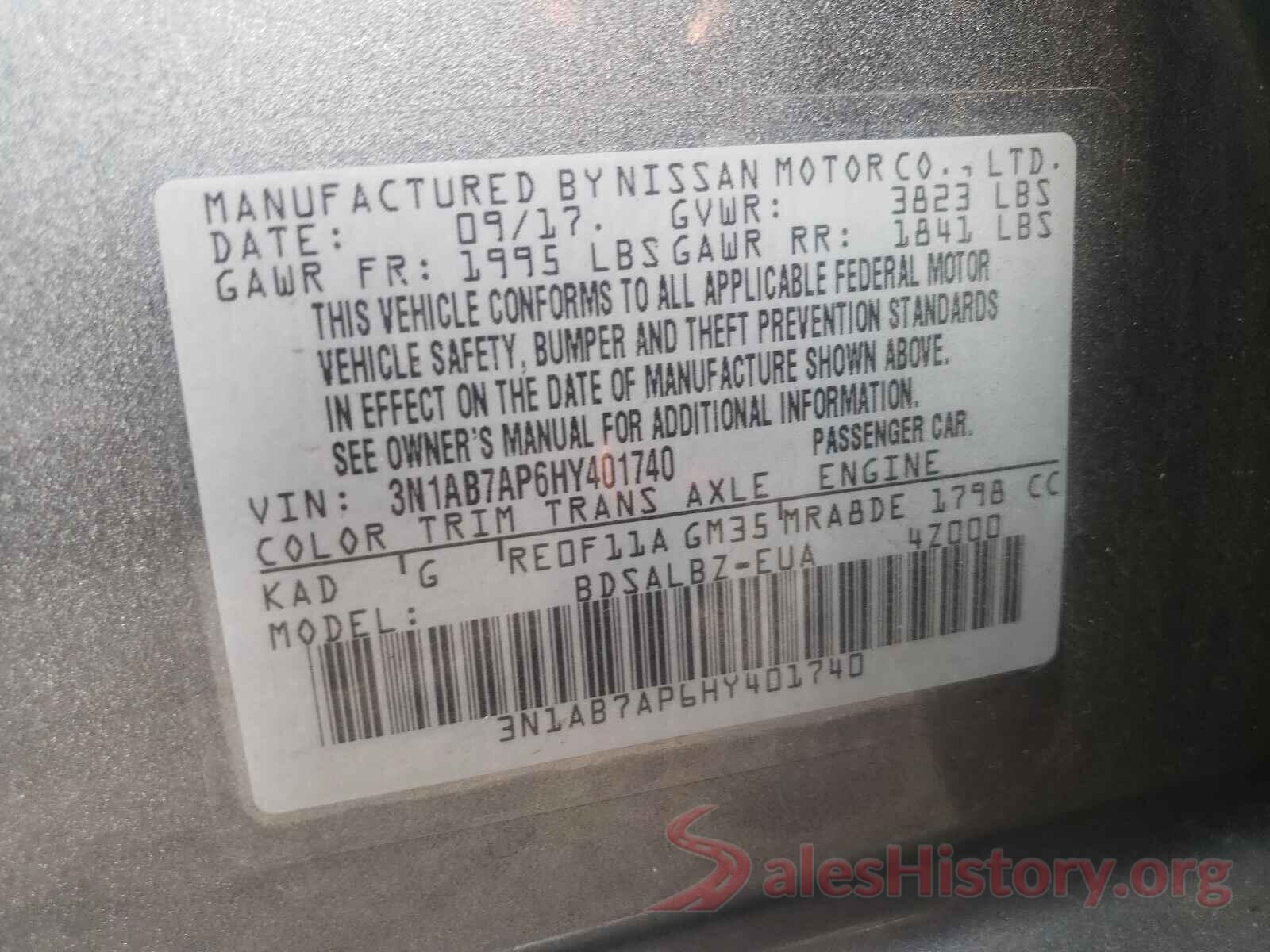 3N1AB7AP6HY401740 2017 NISSAN SENTRA