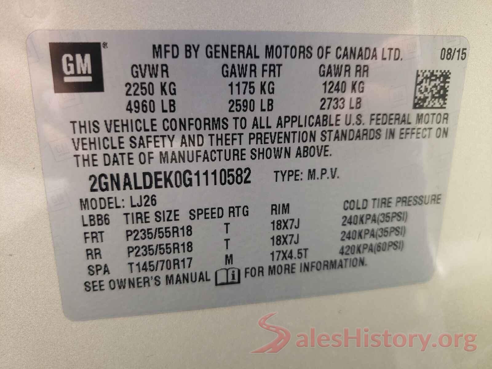 2GNALDEK0G1110582 2016 CHEVROLET EQUINOX