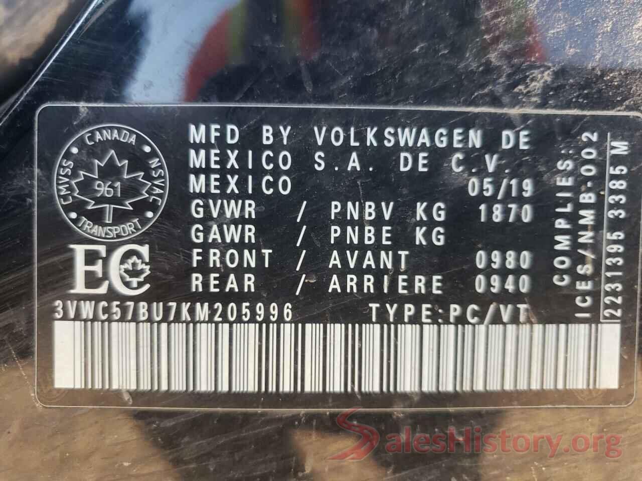 3VWC57BU7KM205996 2019 VOLKSWAGEN JETTA