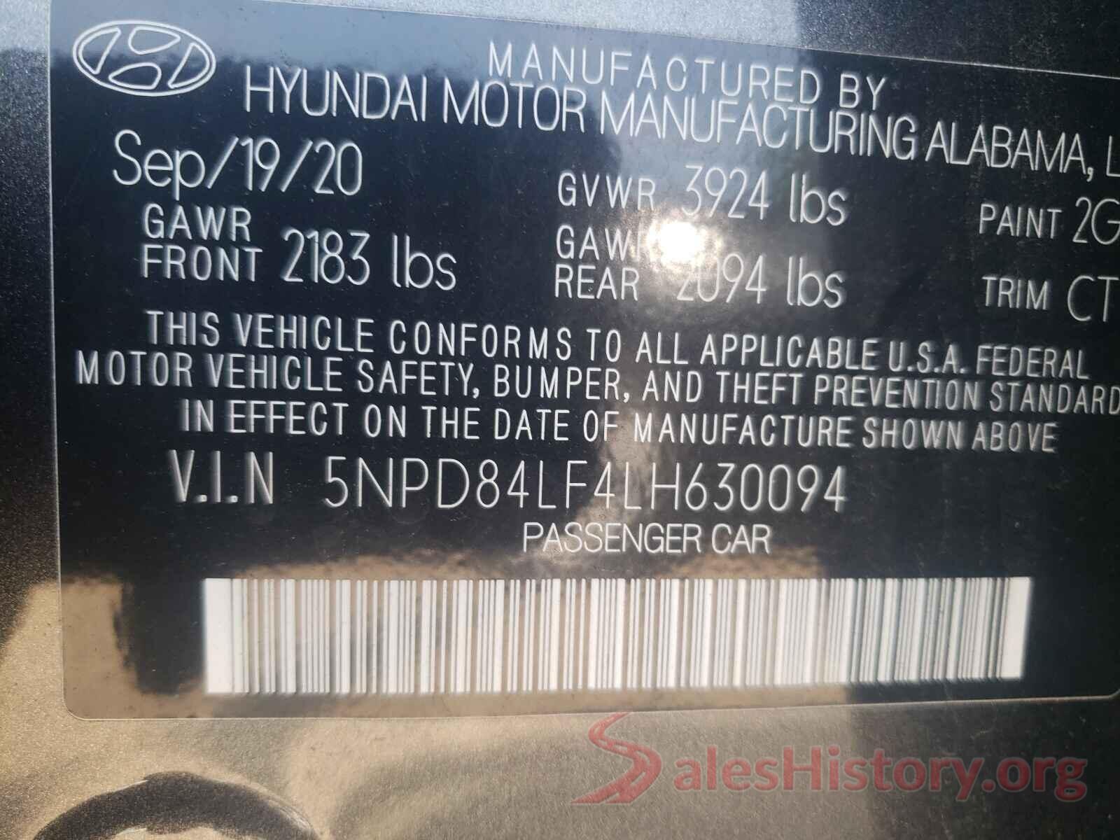 5NPD84LF4LH630094 2020 HYUNDAI ELANTRA