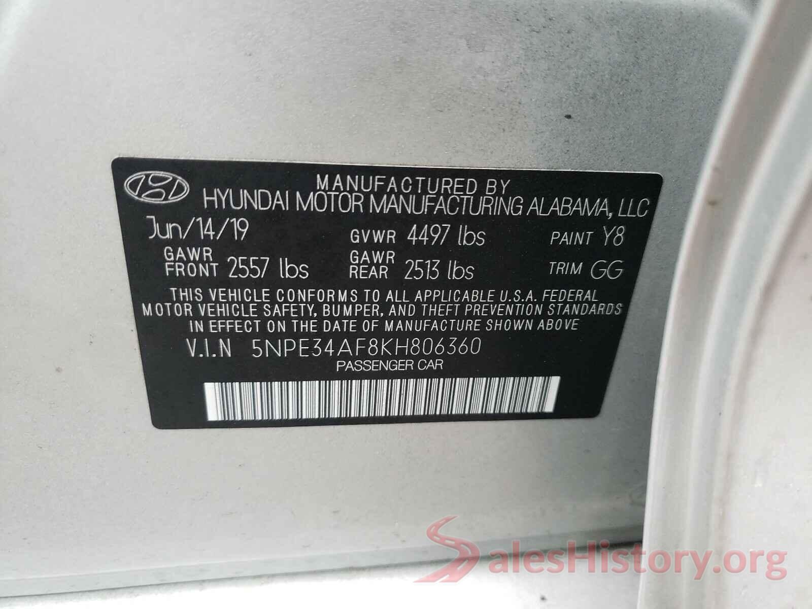 5NPE34AF8KH806360 2019 HYUNDAI SONATA