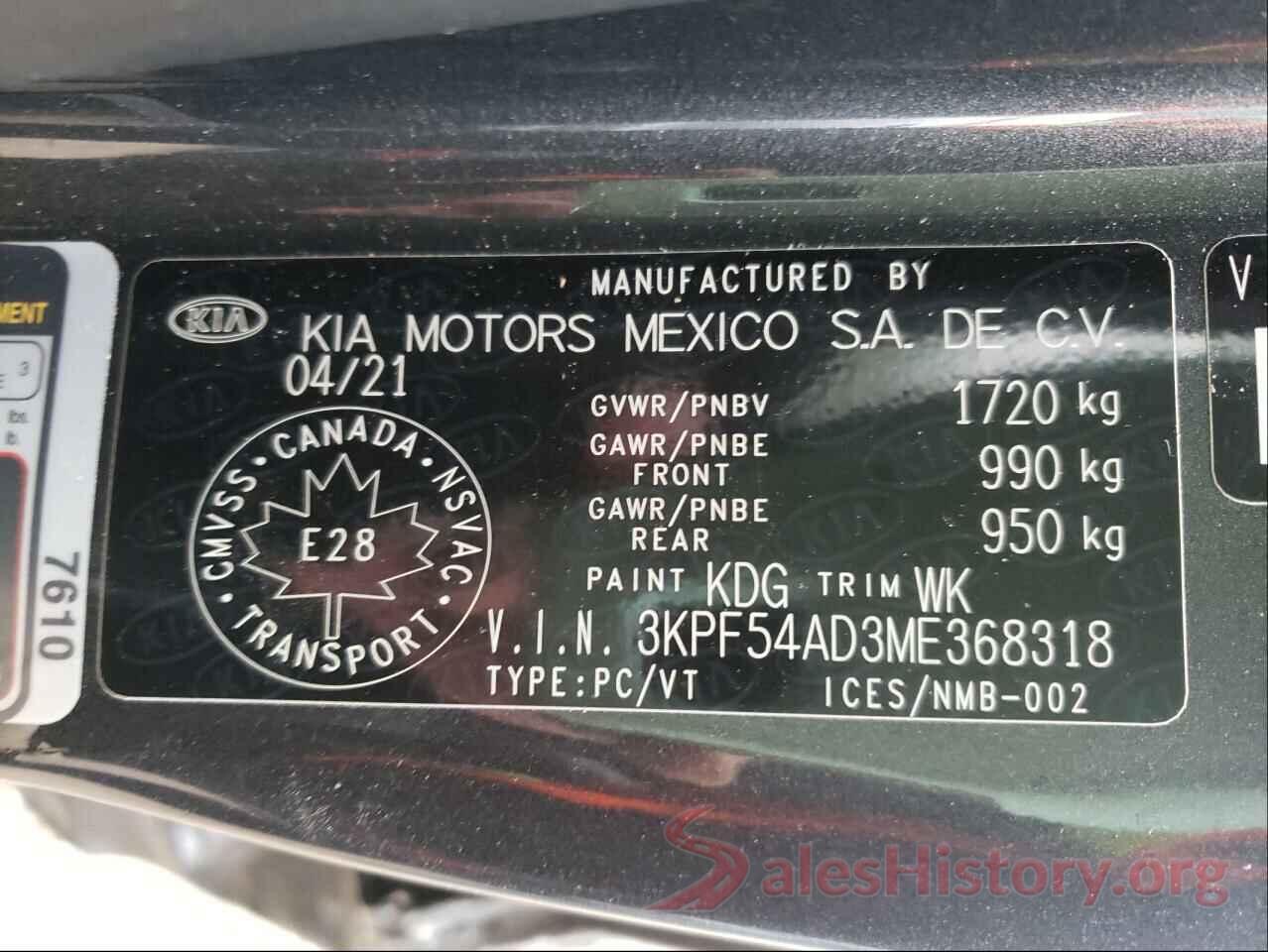 3KPF54AD3ME368318 2021 KIA FORTE