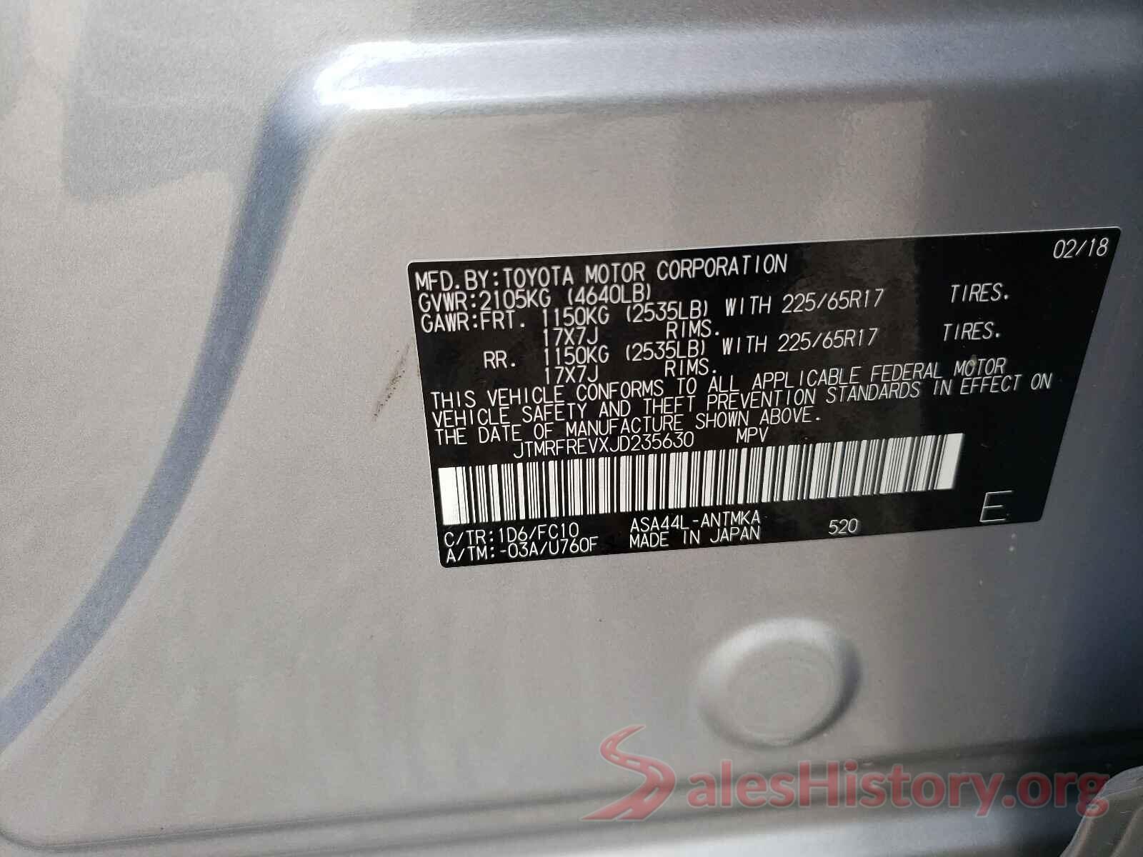 JTMRFREVXJD235630 2018 TOYOTA RAV4