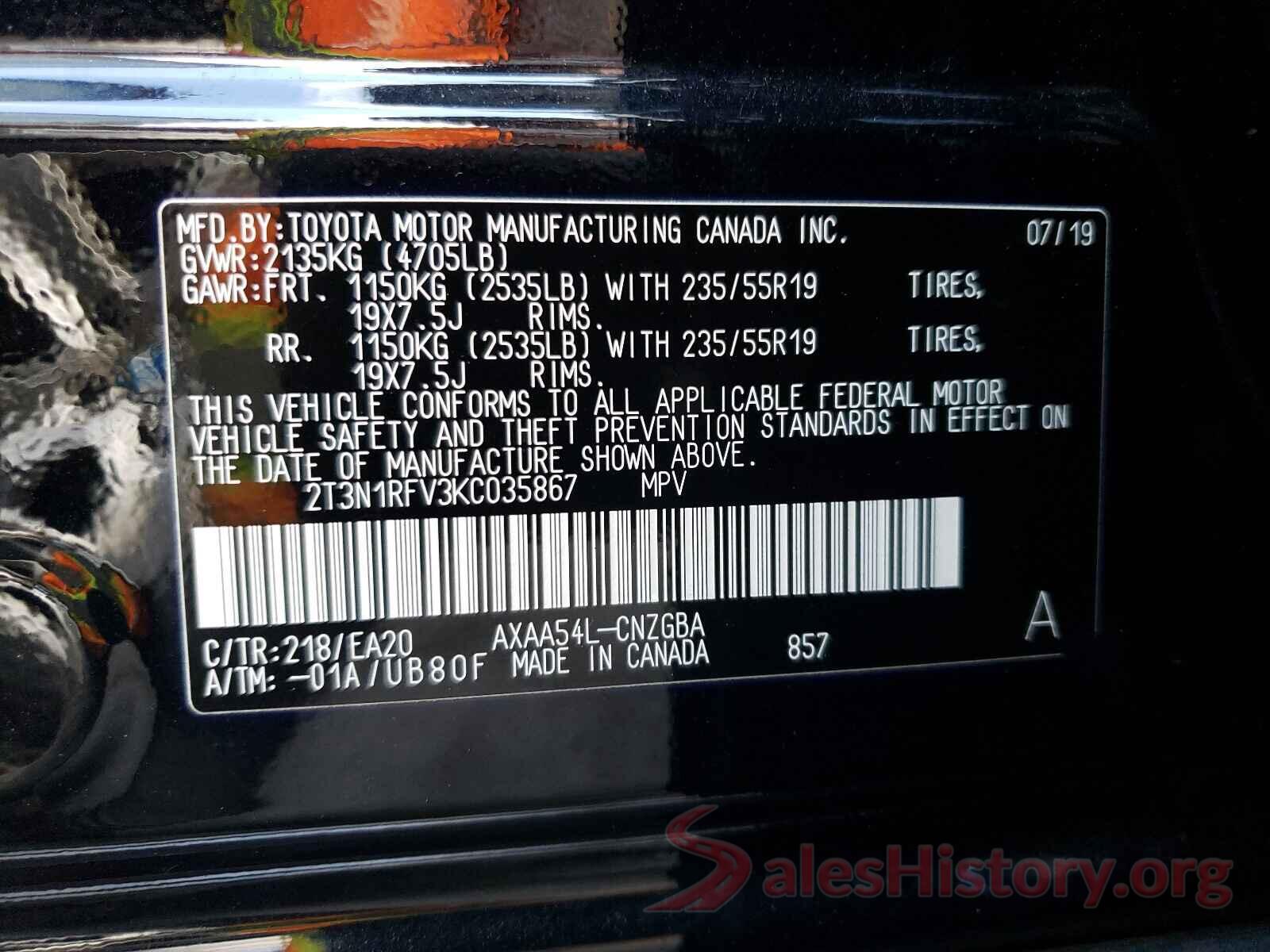 2T3N1RFV3KC035867 2019 TOYOTA RAV4