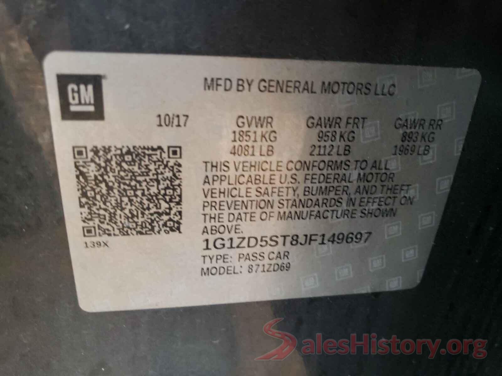 1G1ZD5ST8JF149697 2018 CHEVROLET MALIBU