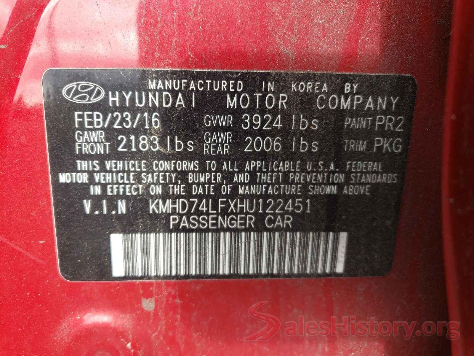 KMHD74LFXHU122451 2017 HYUNDAI ELANTRA