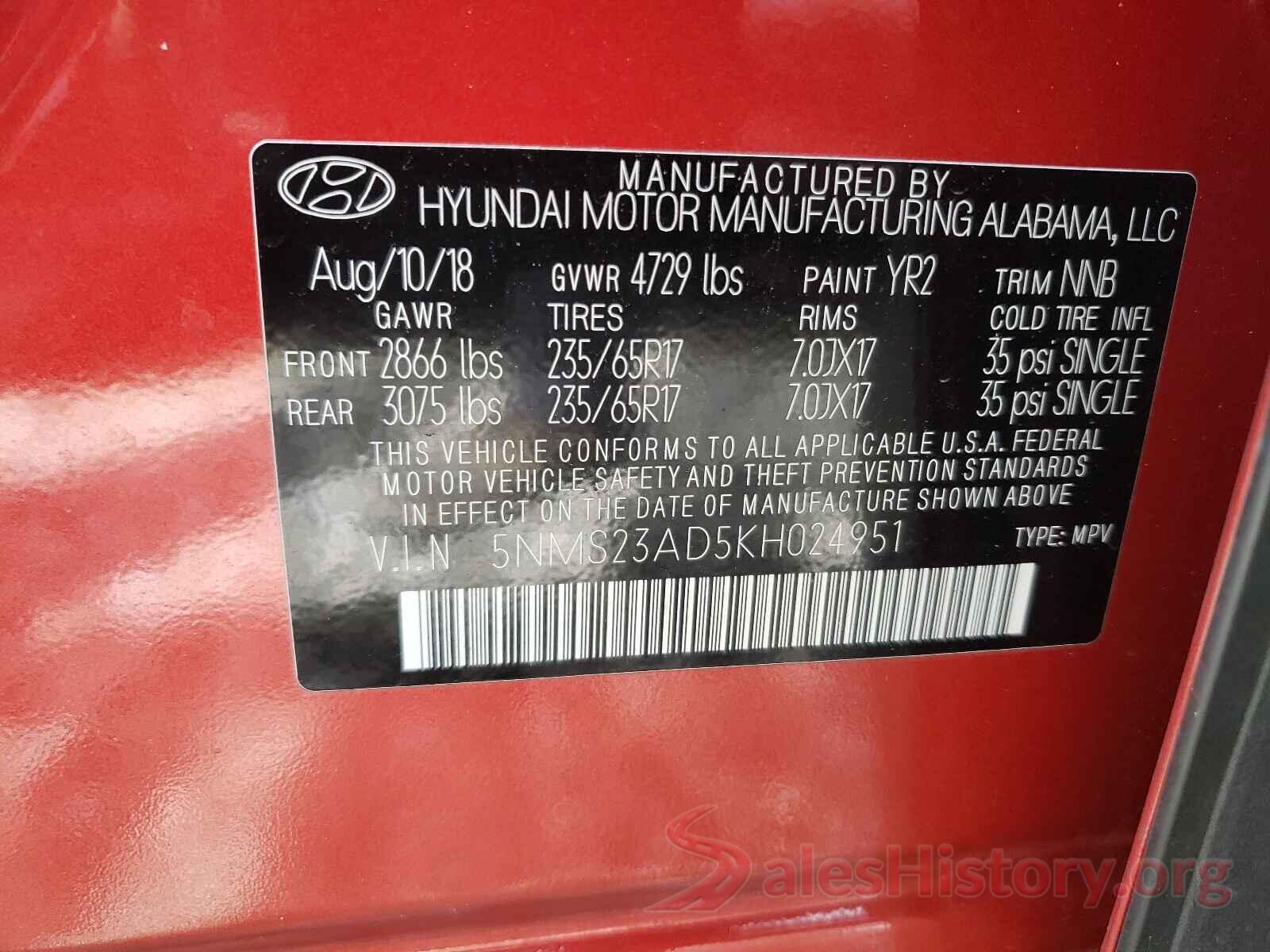 5NMS23AD5KH024951 2019 HYUNDAI SANTA FE