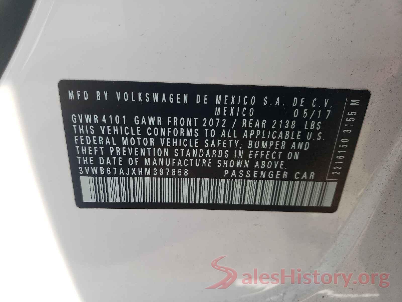 3VWB67AJXHM397858 2017 VOLKSWAGEN JETTA