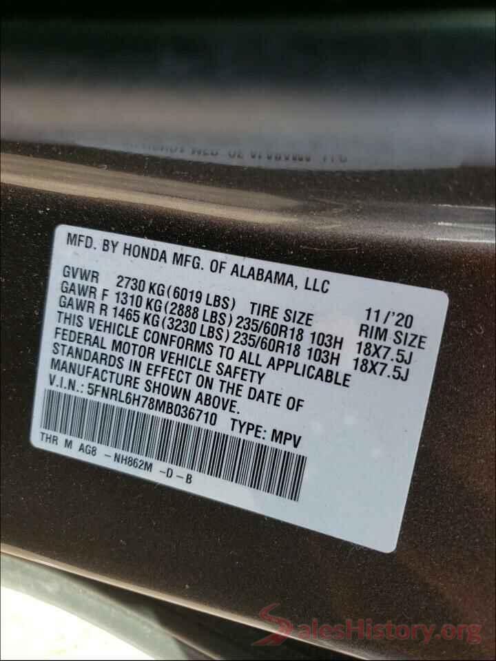 5FNRL6H78MB036710 2021 HONDA ODYSSEY