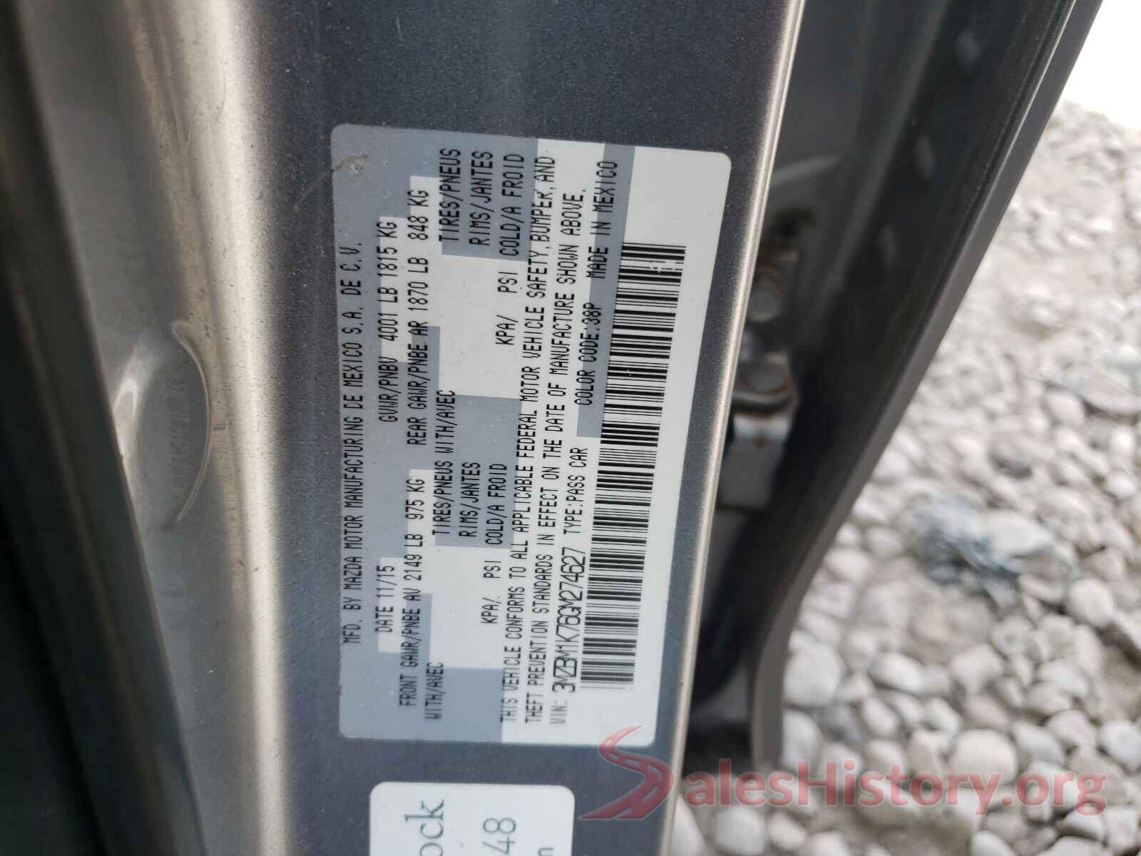 3MZBM1K76GM274627 2016 MAZDA 3