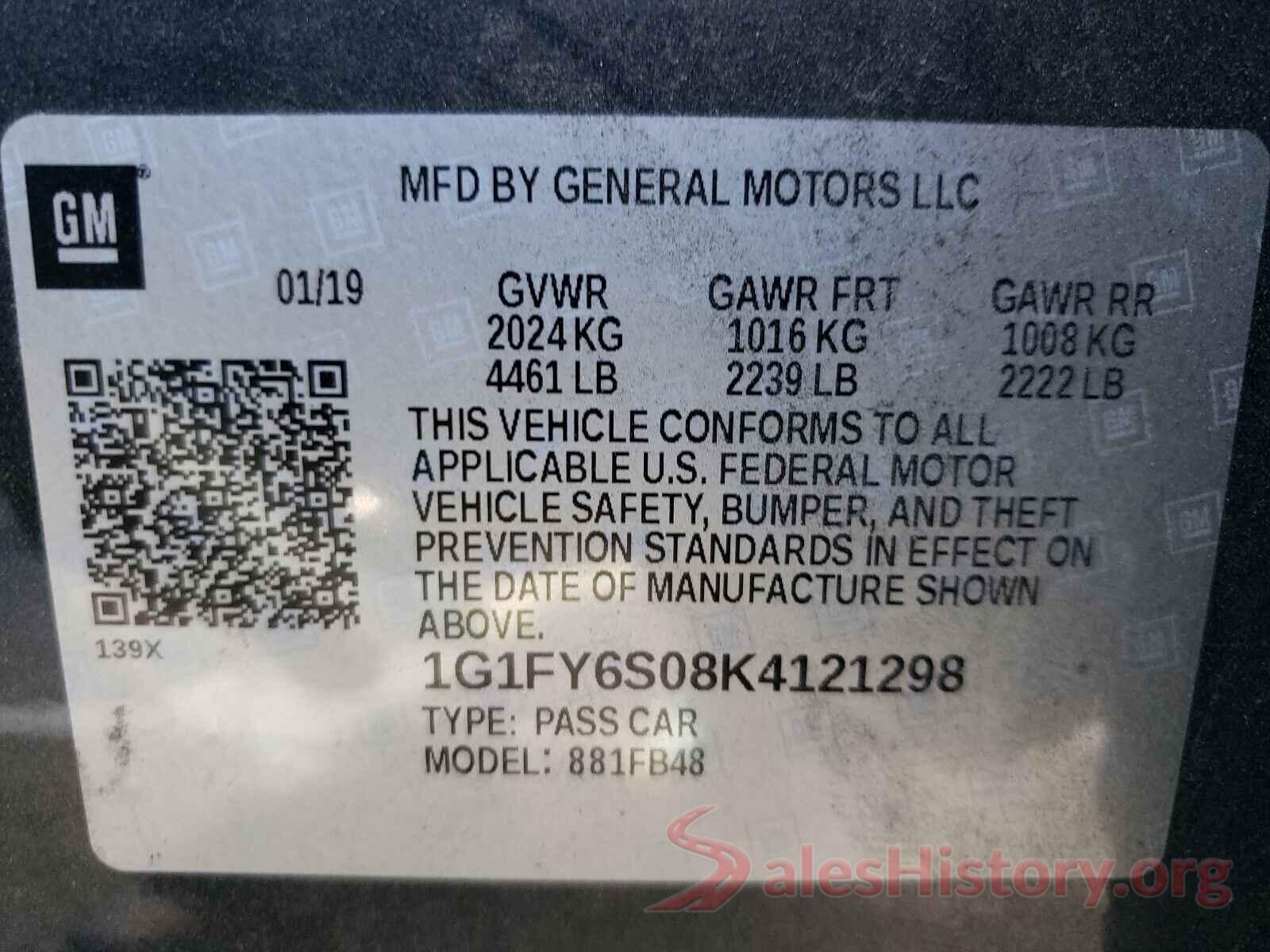 1G1FY6S08K4121298 2019 CHEVROLET BOLT