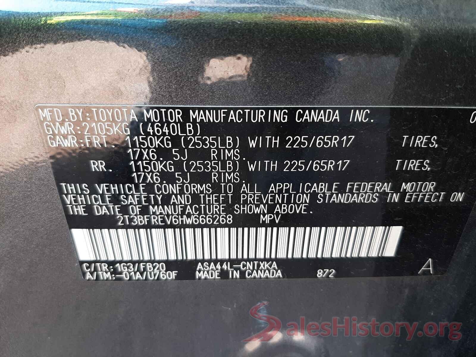 2T3BFREV6HW666268 2017 TOYOTA RAV4