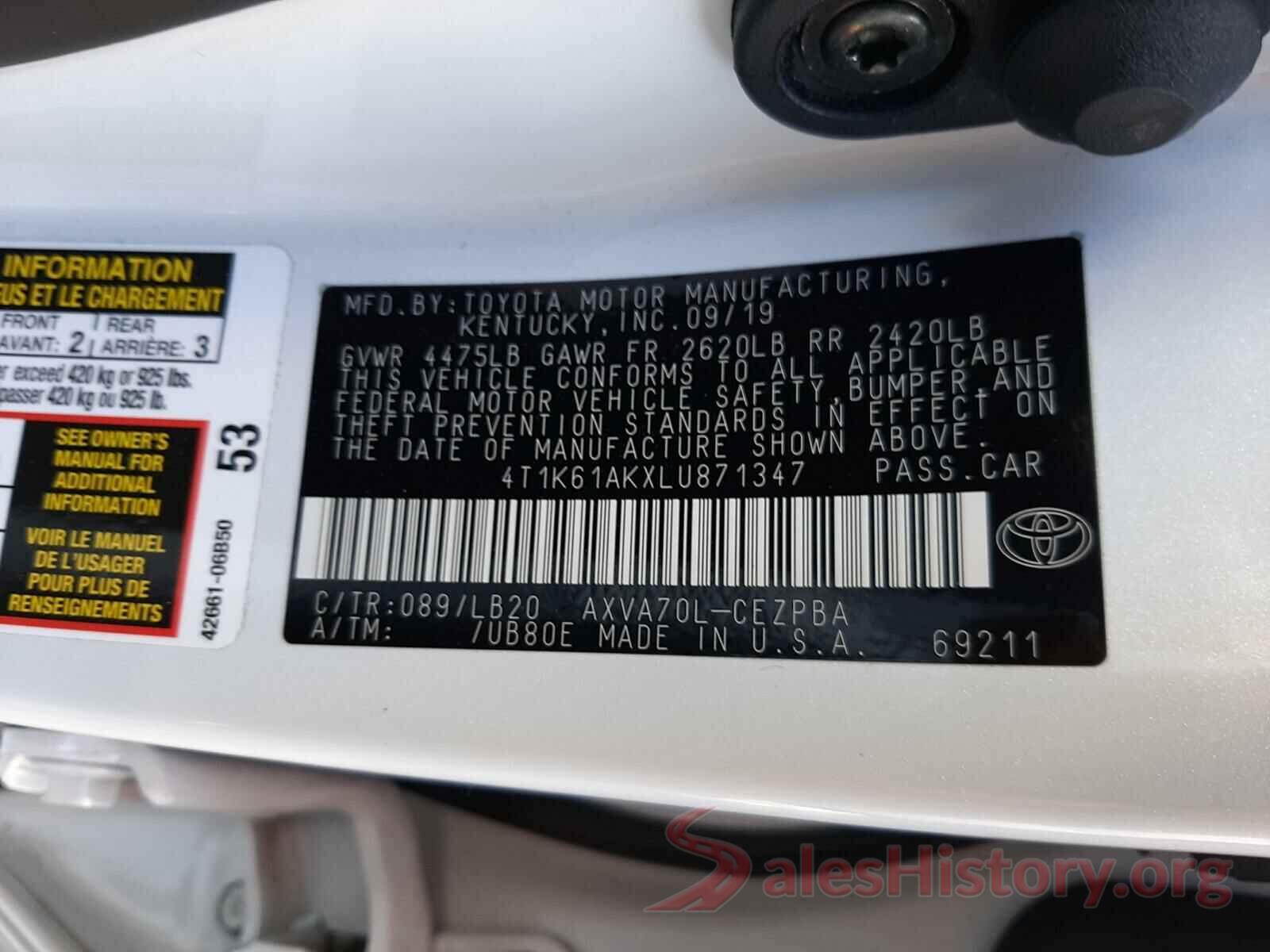 4T1K61AKXLU871347 2020 TOYOTA CAMRY