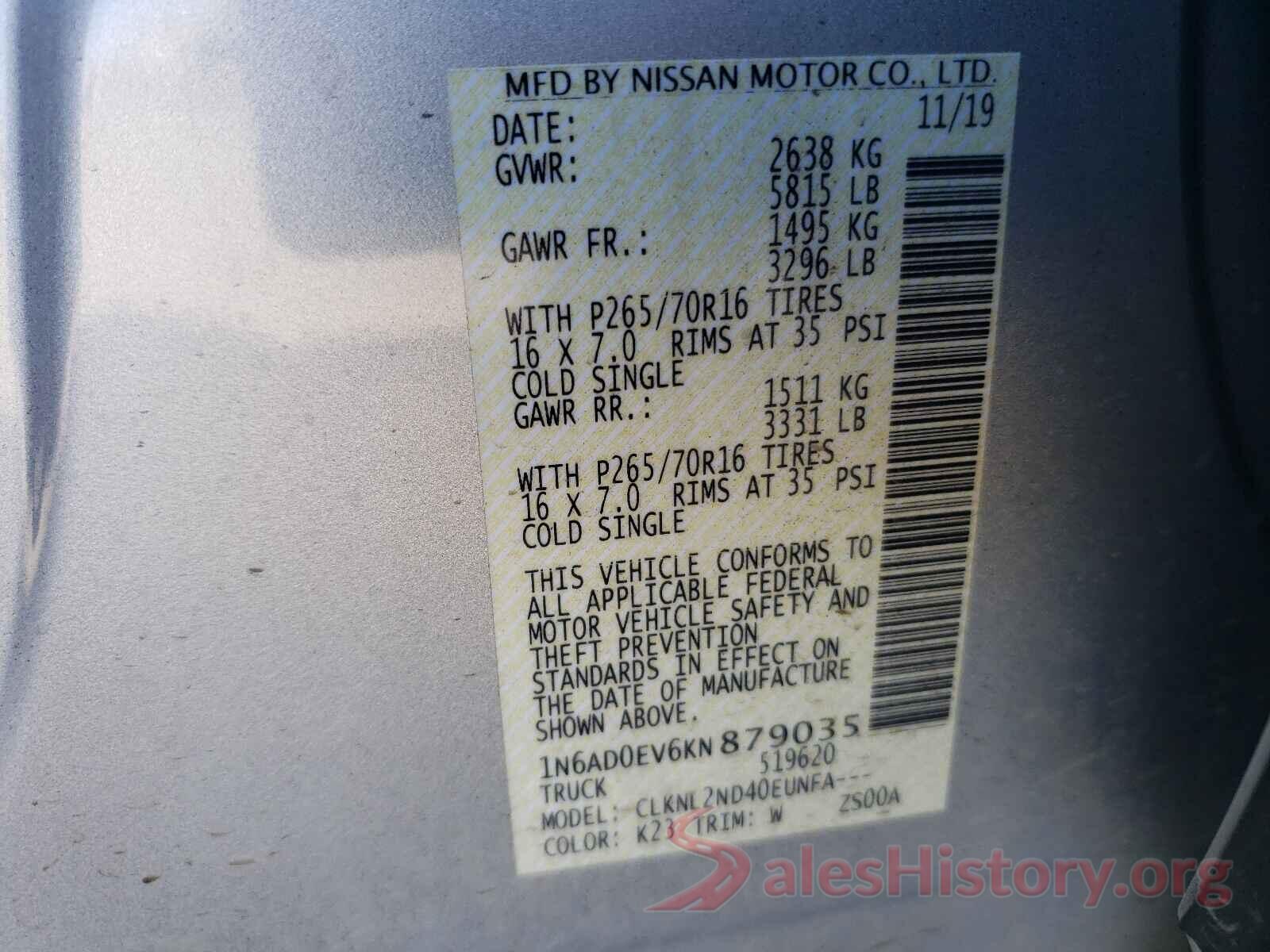 1N6AD0EV6KN879035 2019 NISSAN FRONTIER