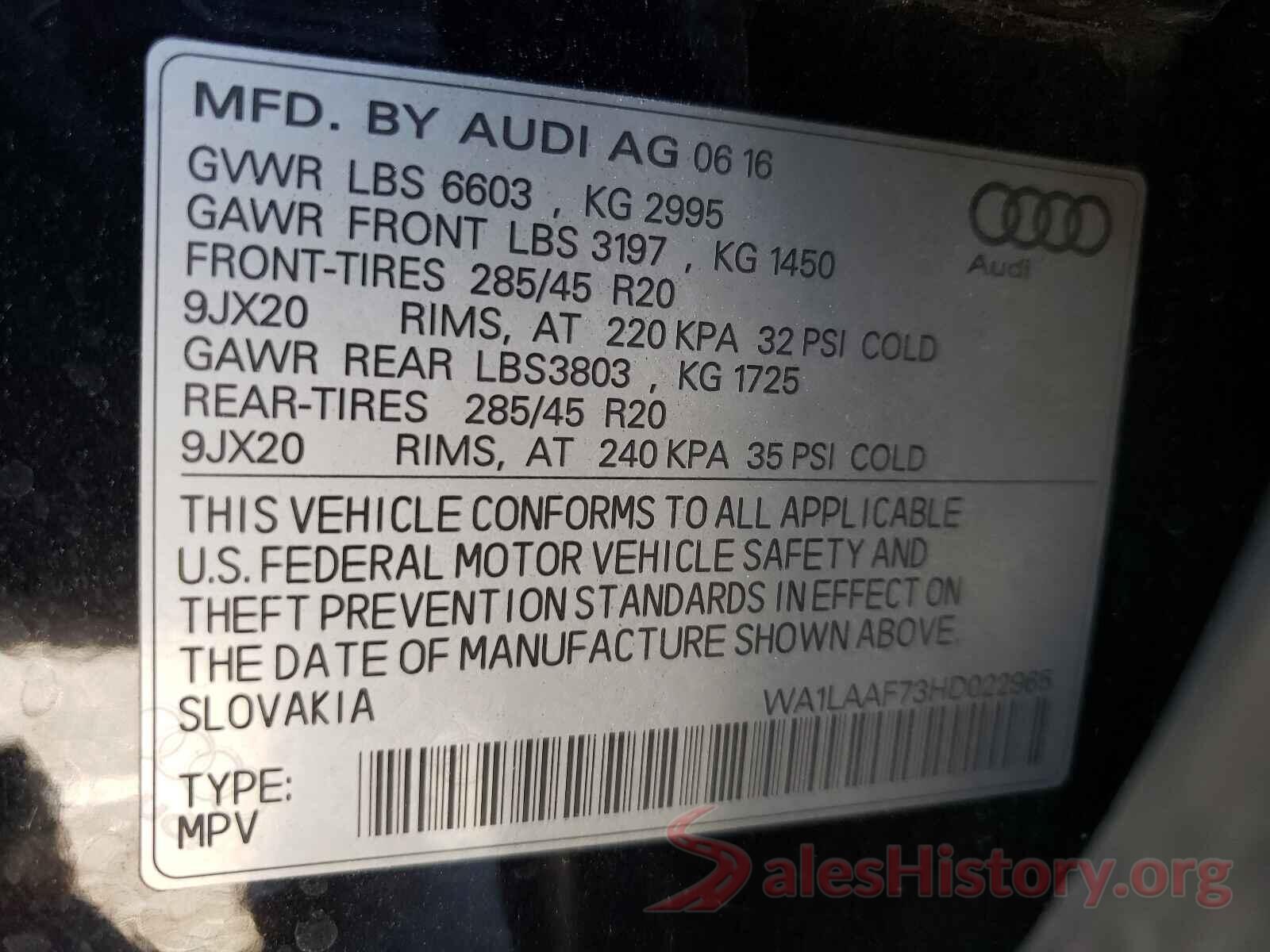 WA1LAAF73HD022965 2017 AUDI Q7