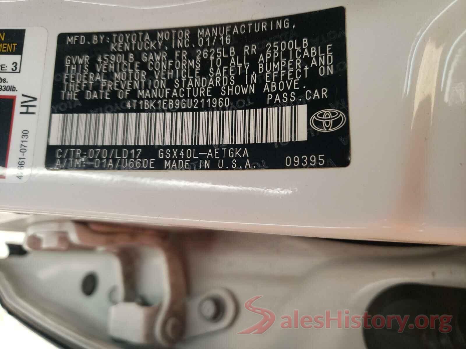 4T1BK1EB9GU211960 2016 TOYOTA AVALON