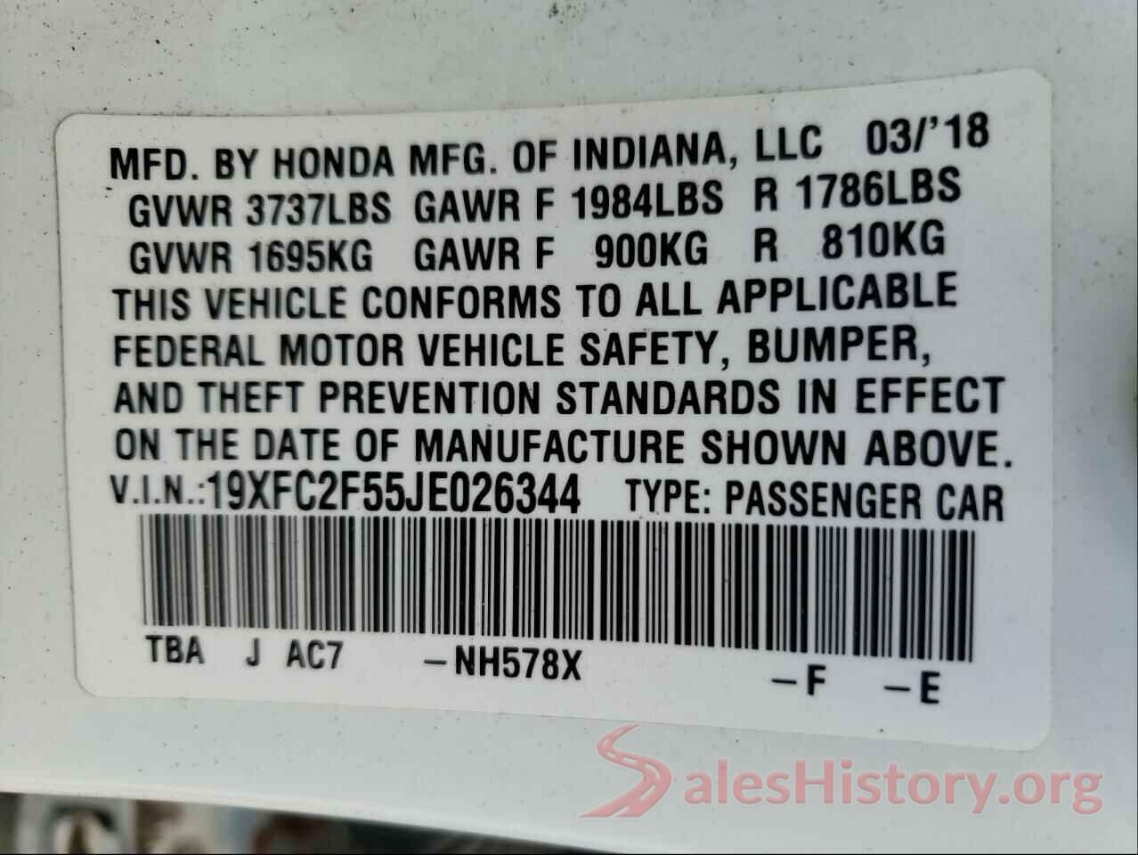 19XFC2F55JE026344 2018 HONDA CIVIC