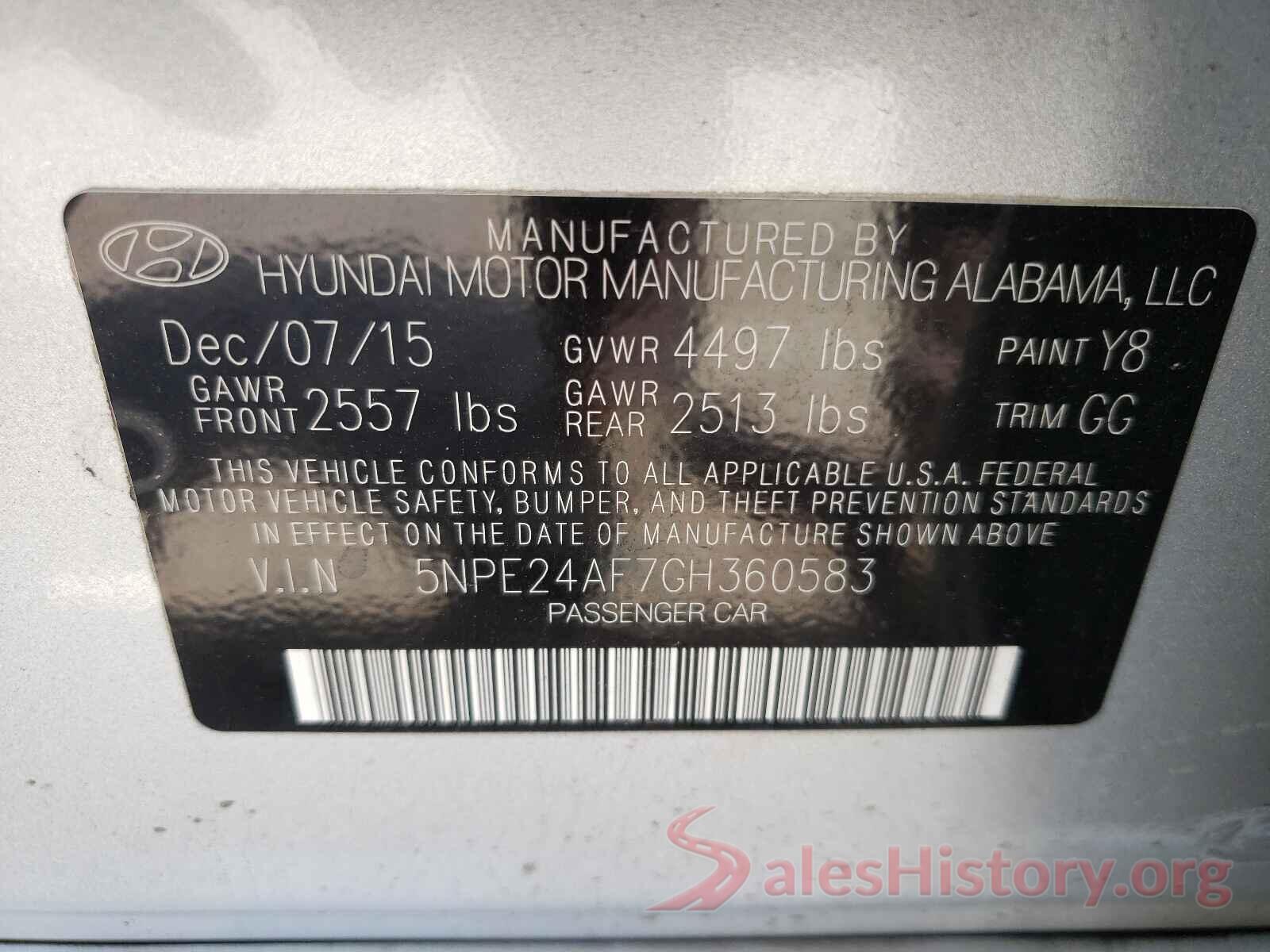 5NPE24AF7GH360583 2016 HYUNDAI SONATA