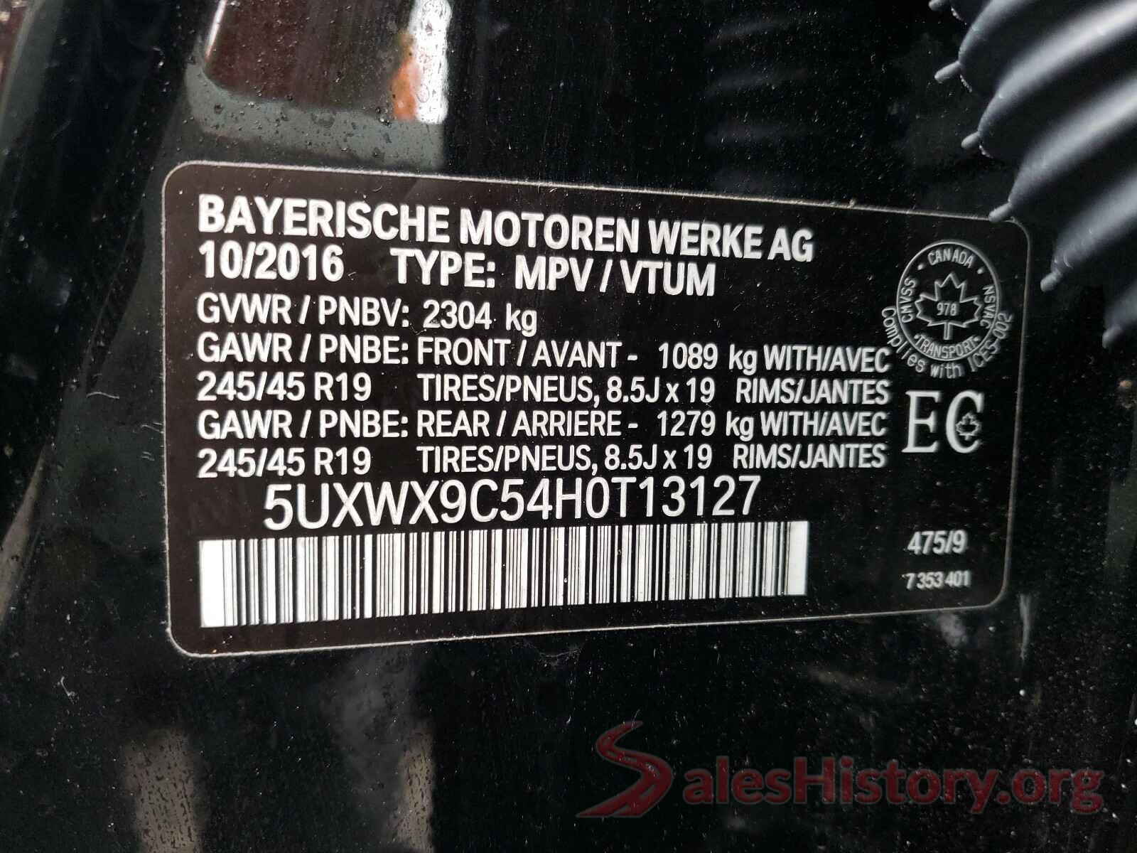 5UXWX9C54H0T13127 2017 BMW X3