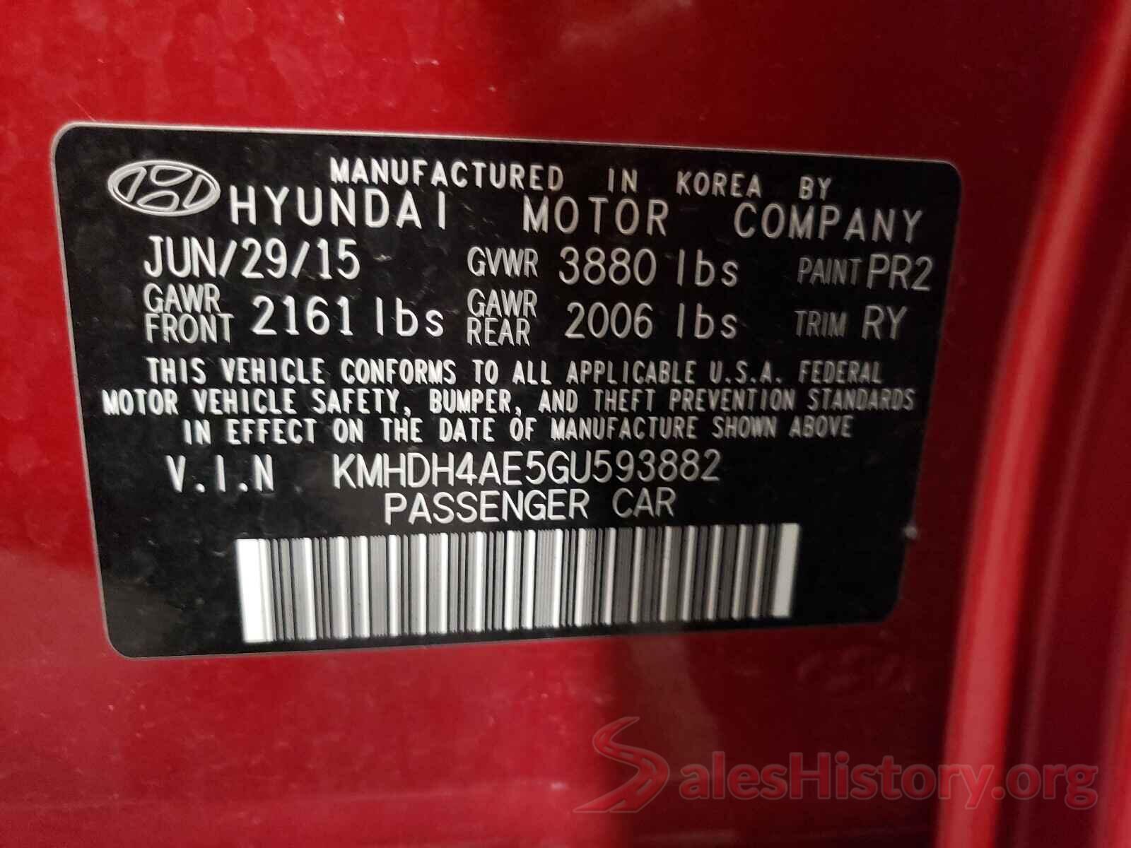 KMHDH4AE5GU593882 2016 HYUNDAI ELANTRA