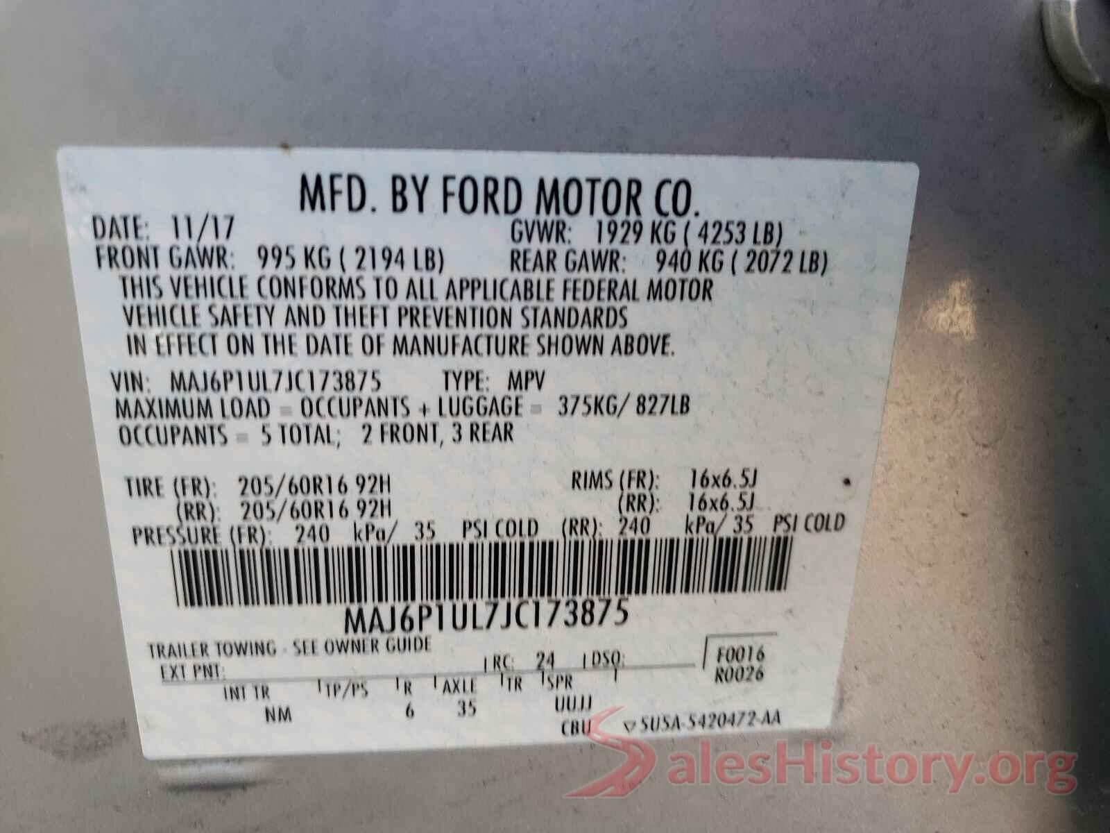 MAJ6P1UL7JC173875 2018 FORD ALL OTHER