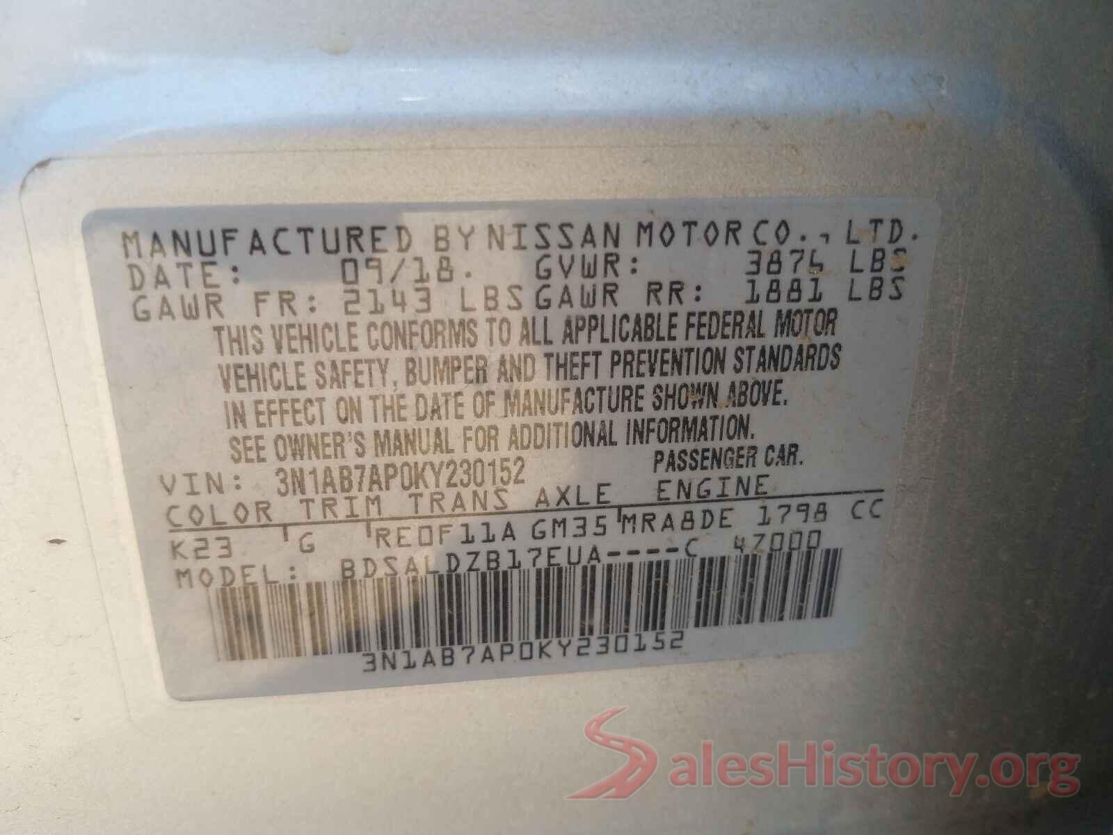 3N1AB7AP0KY230152 2019 NISSAN SENTRA