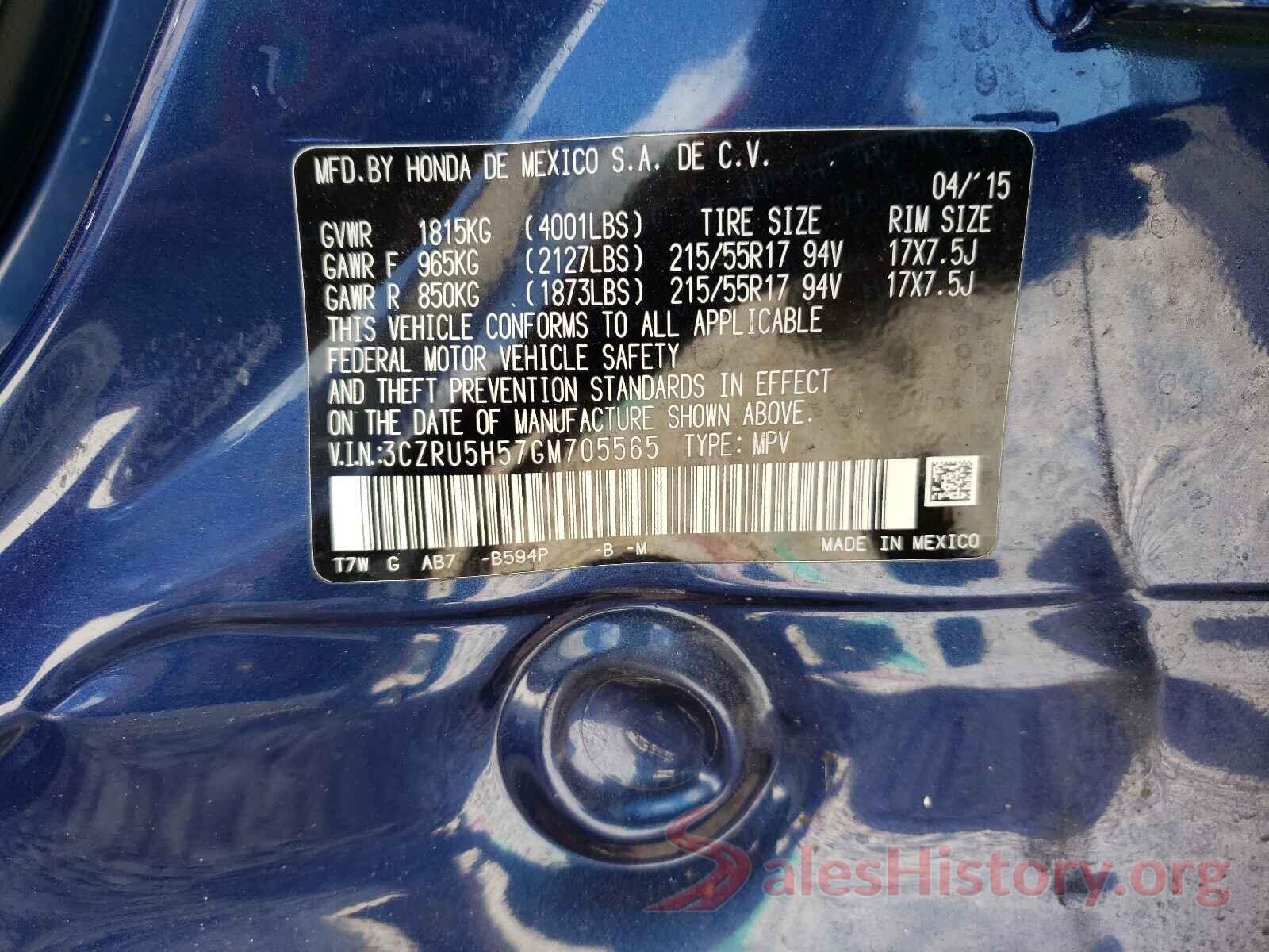 3CZRU5H57GM705565 2016 HONDA HR-V