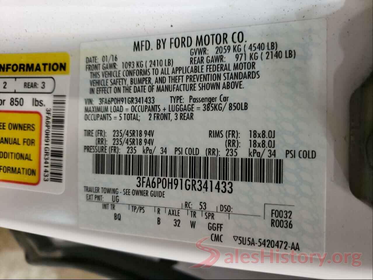 3FA6P0H91GR341433 2016 FORD FUSION