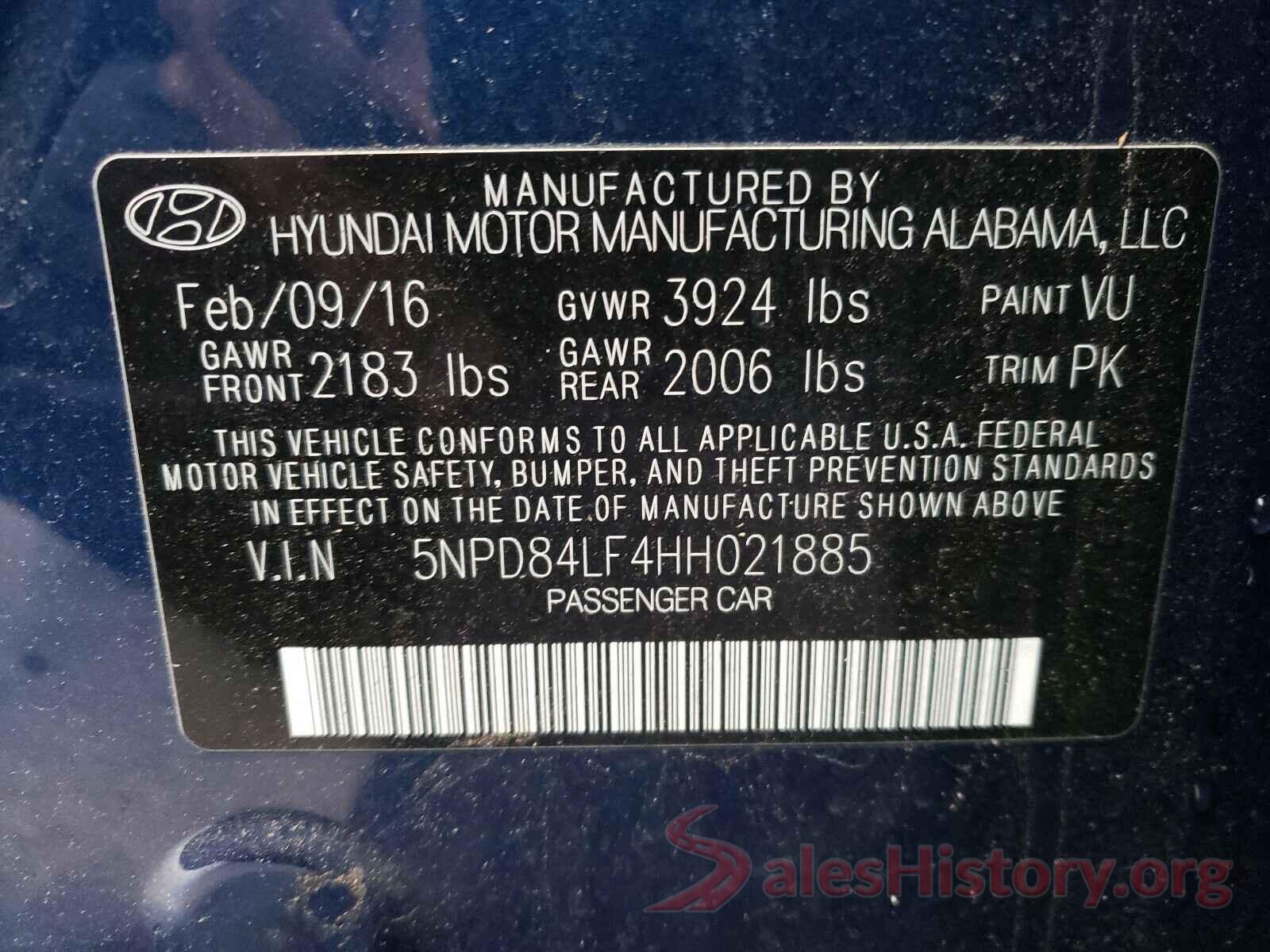 5NPD84LF4HH021885 2017 HYUNDAI ELANTRA