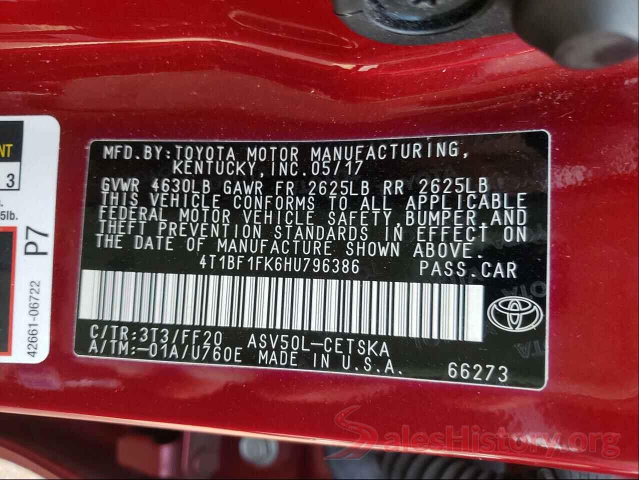 4T1BF1FK6HU796386 2017 TOYOTA CAMRY