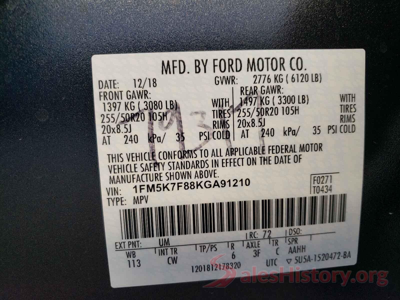 1FM5K7F88KGA91210 2019 FORD EXPLORER