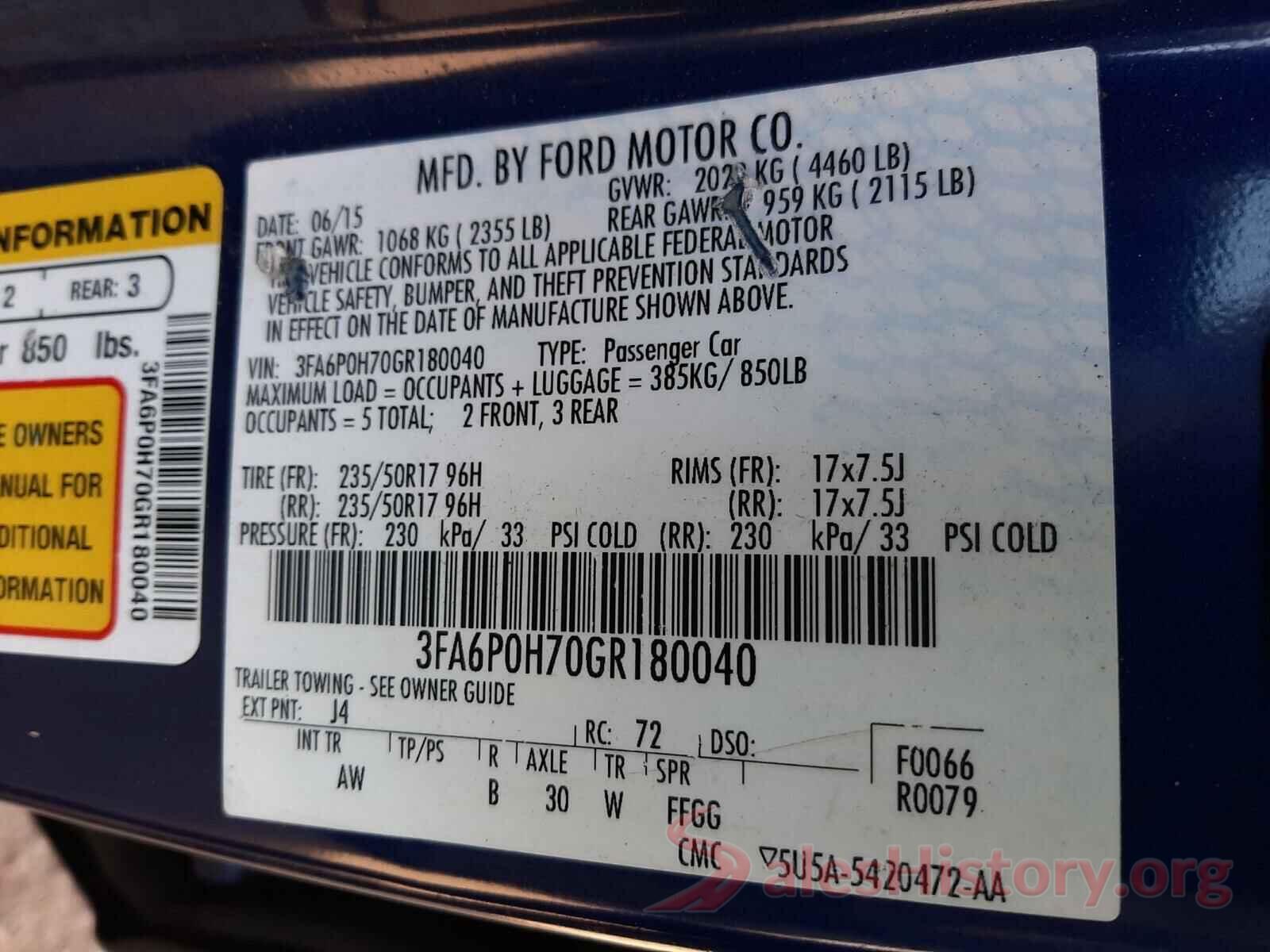 3FA6P0H70GR180040 2016 FORD FUSION