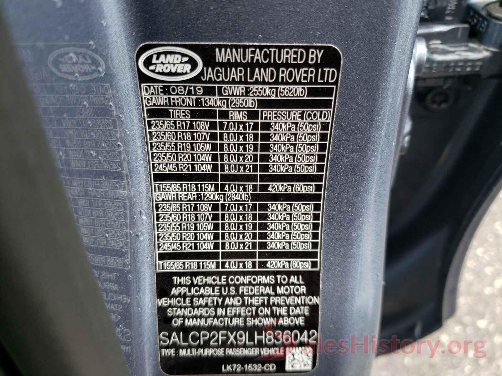 SALCP2FX9LH836042 2020 LAND ROVER DISCOVERY