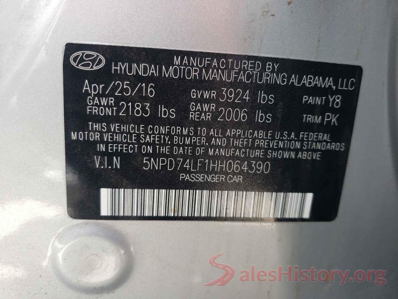 5NPD74LF1HH064390 2017 HYUNDAI ELANTRA