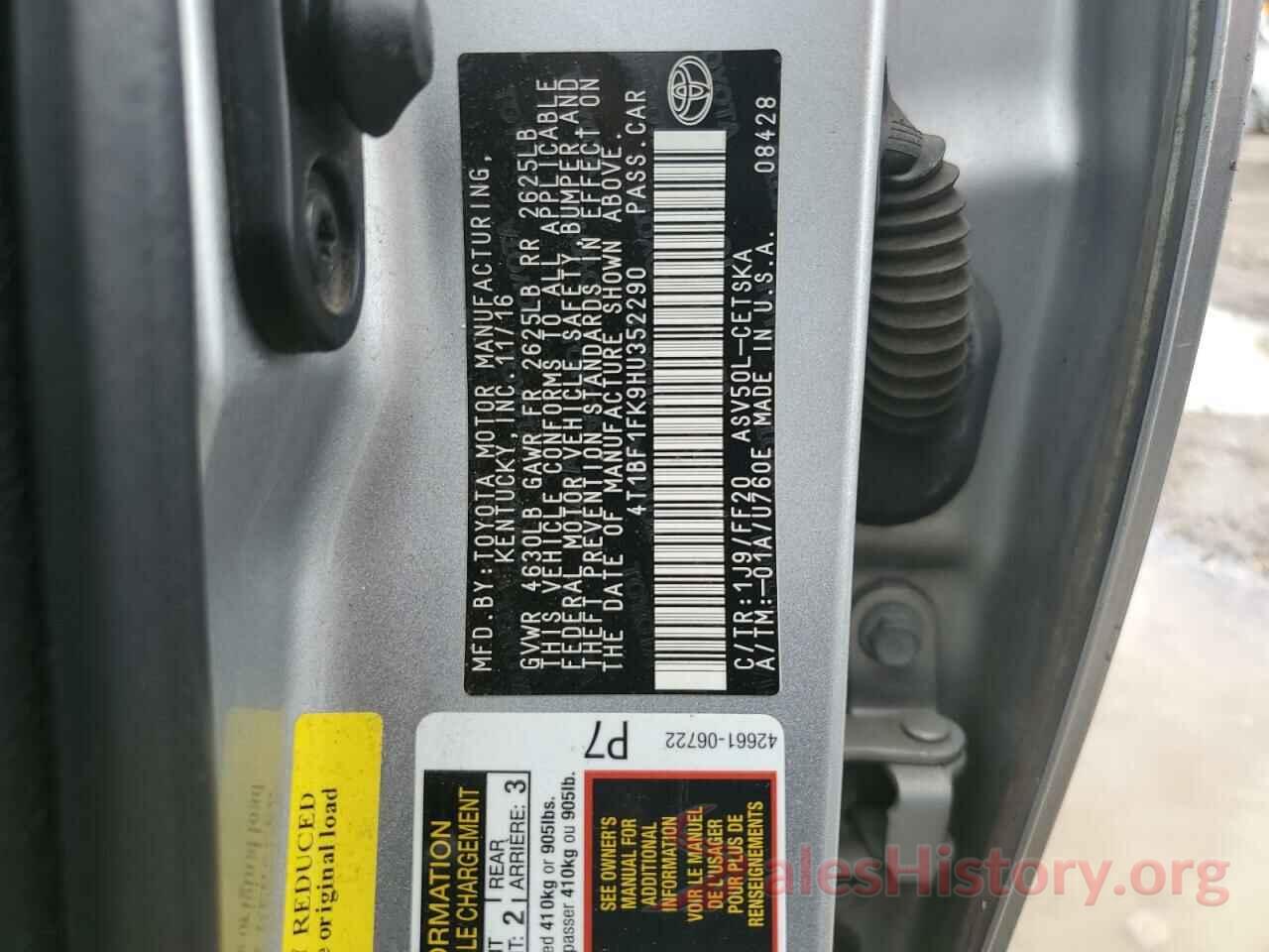 4T1BF1FK9HU352290 2017 TOYOTA CAMRY