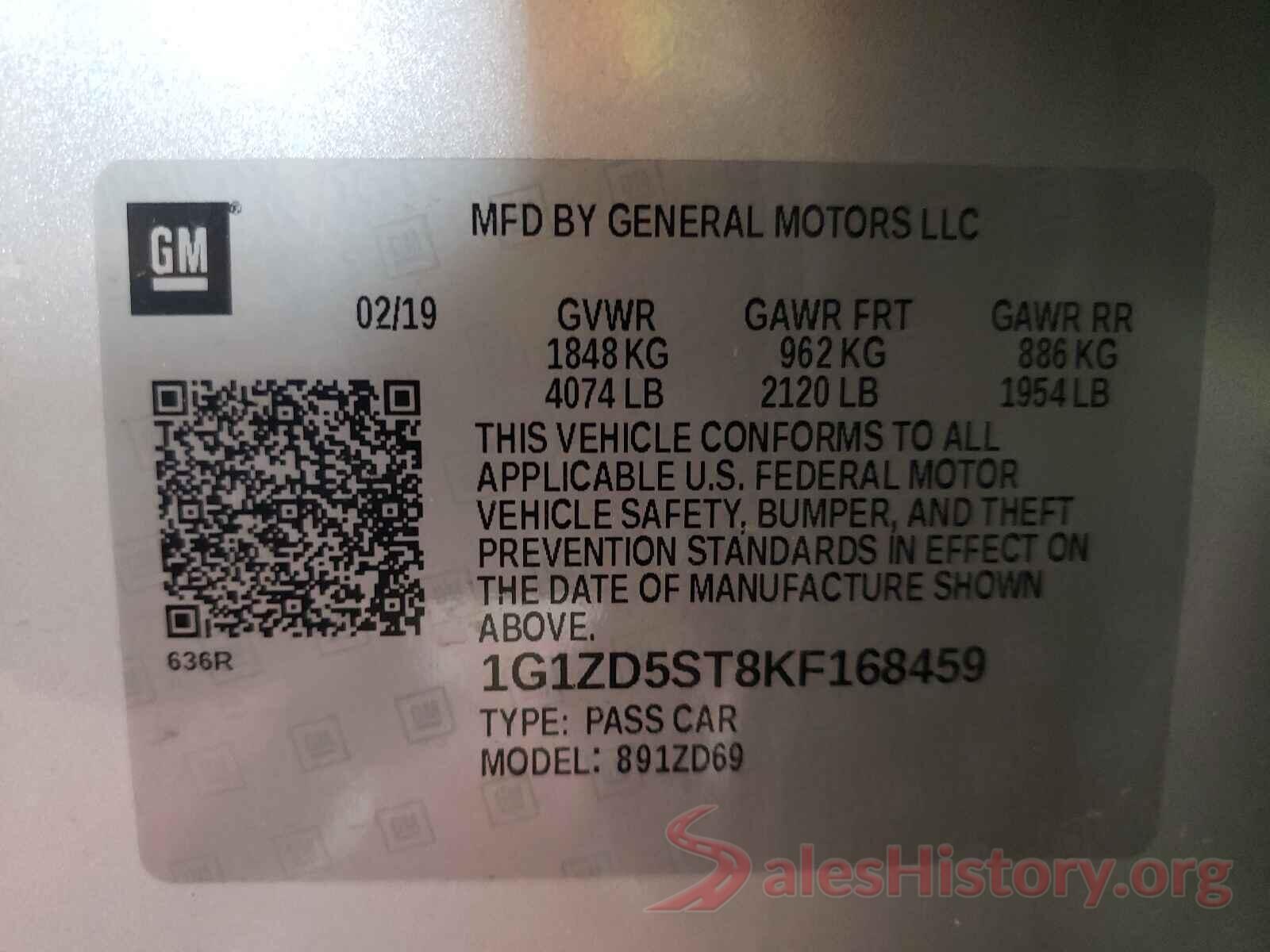 1G1ZD5ST8KF168459 2019 CHEVROLET MALIBU