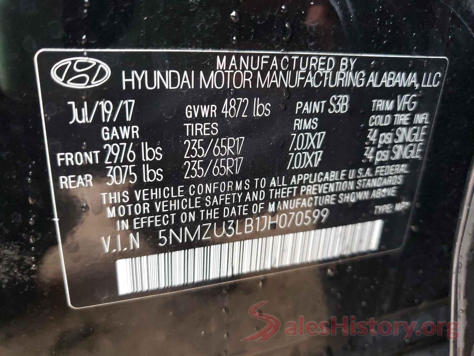 5NMZU3LB1JH070599 2018 HYUNDAI SANTA FE